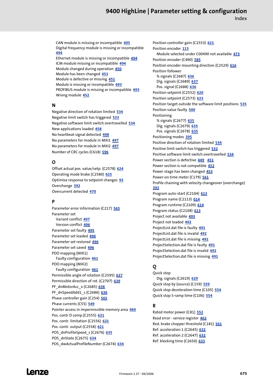 9400 highline | parameter setting & configuration | Lenze E94AxHE Servo Drives 9400 HighLine (Firmware 01-37) User Manual | Page 675 / 679