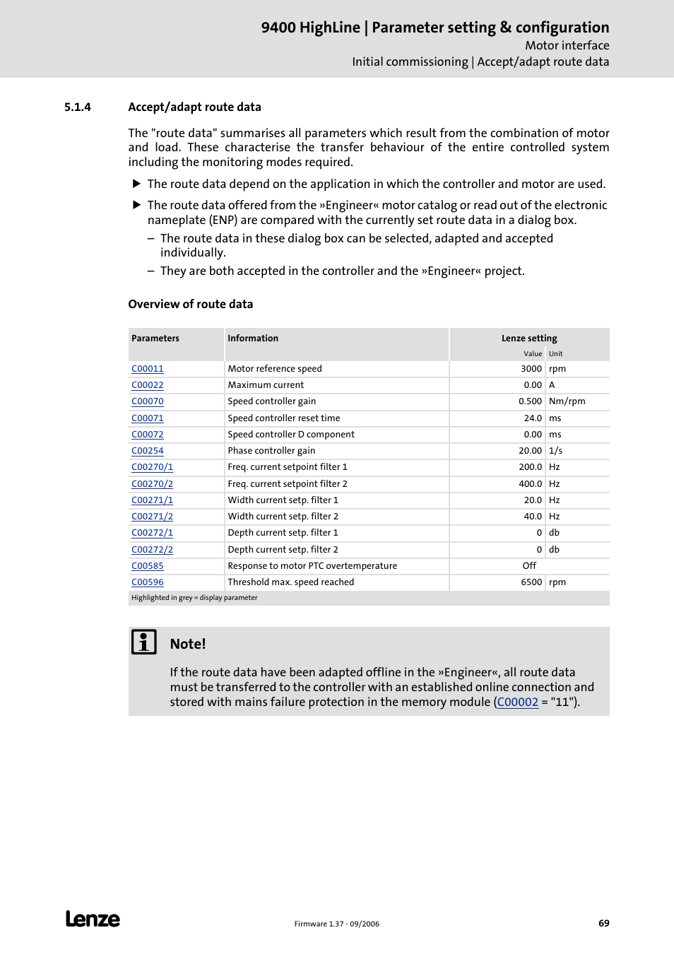 4 accept/adapt route data, Accept/adapt route data, C 69) | 9400 highline | parameter setting & configuration | Lenze E94AxHE Servo Drives 9400 HighLine (Firmware 01-37) User Manual | Page 69 / 679