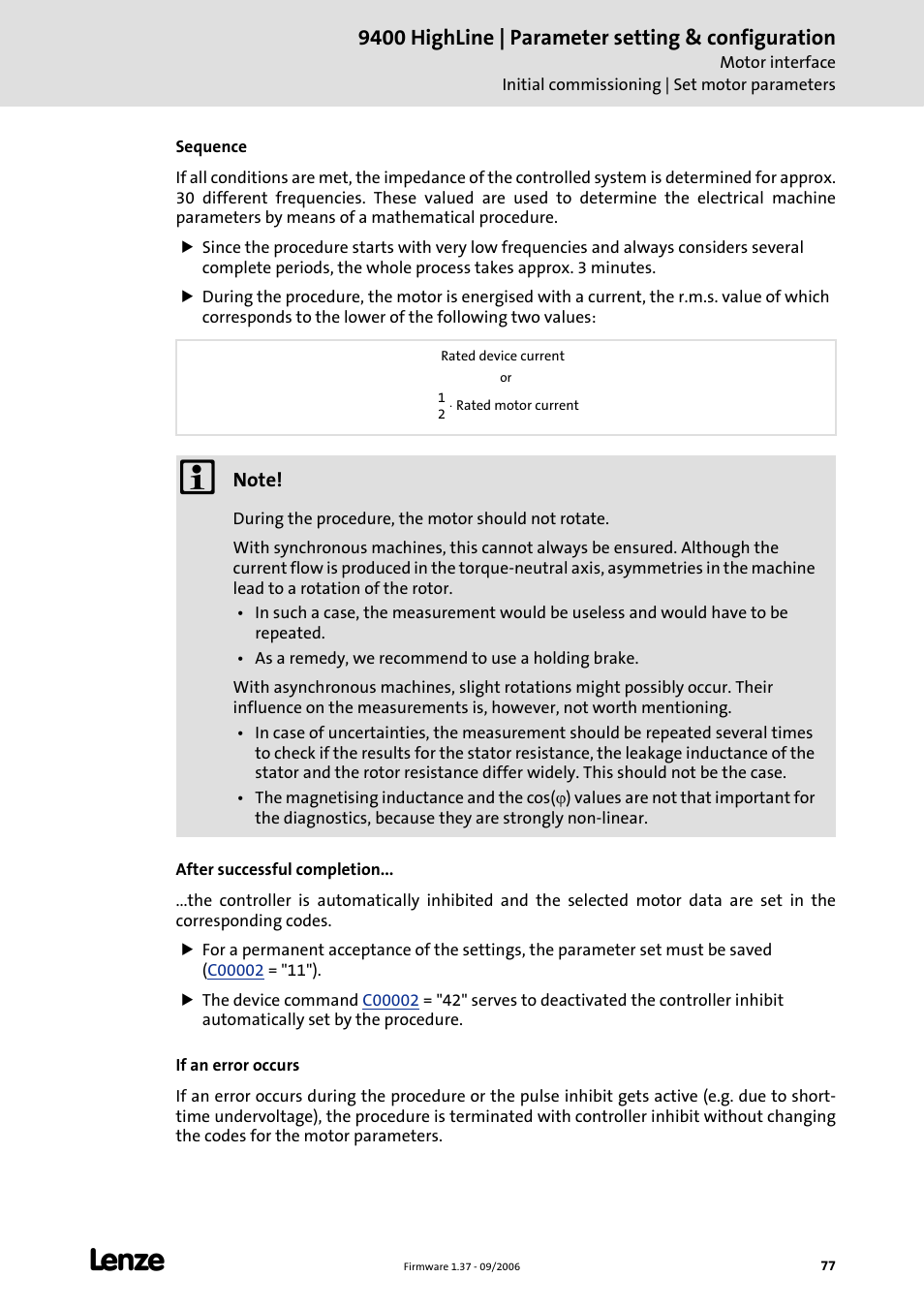 9400 highline | parameter setting & configuration | Lenze E94AxHE Servo Drives 9400 HighLine (Firmware 01-37) User Manual | Page 77 / 679