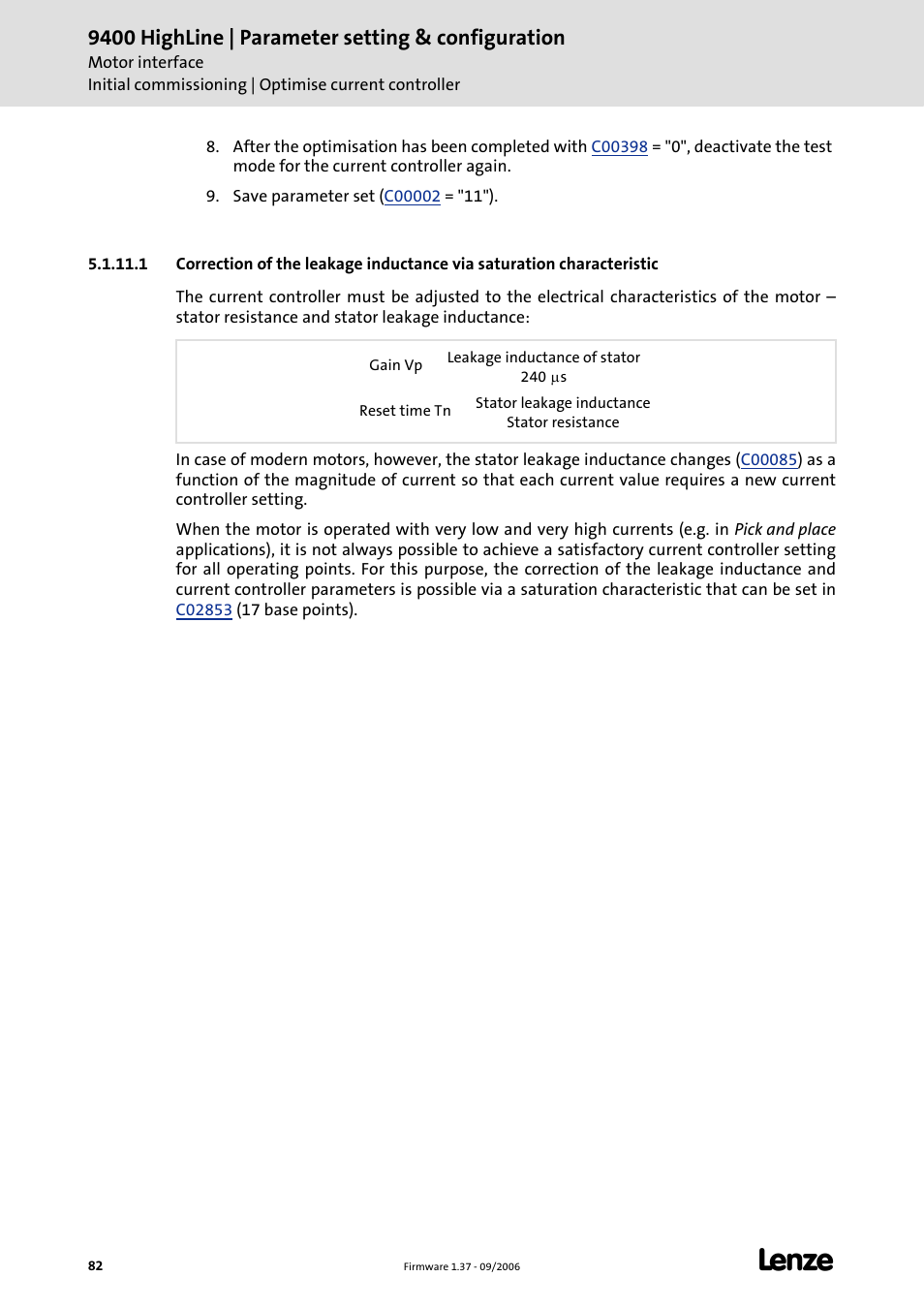 9400 highline | parameter setting & configuration | Lenze E94AxHE Servo Drives 9400 HighLine (Firmware 01-37) User Manual | Page 82 / 679