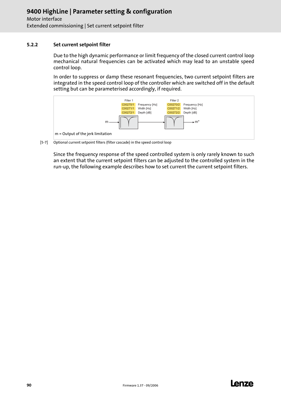 2 set current setpoint filter, Set current setpoint filter, C 90) | 9400 highline | parameter setting & configuration | Lenze E94AxHE Servo Drives 9400 HighLine (Firmware 01-37) User Manual | Page 90 / 679