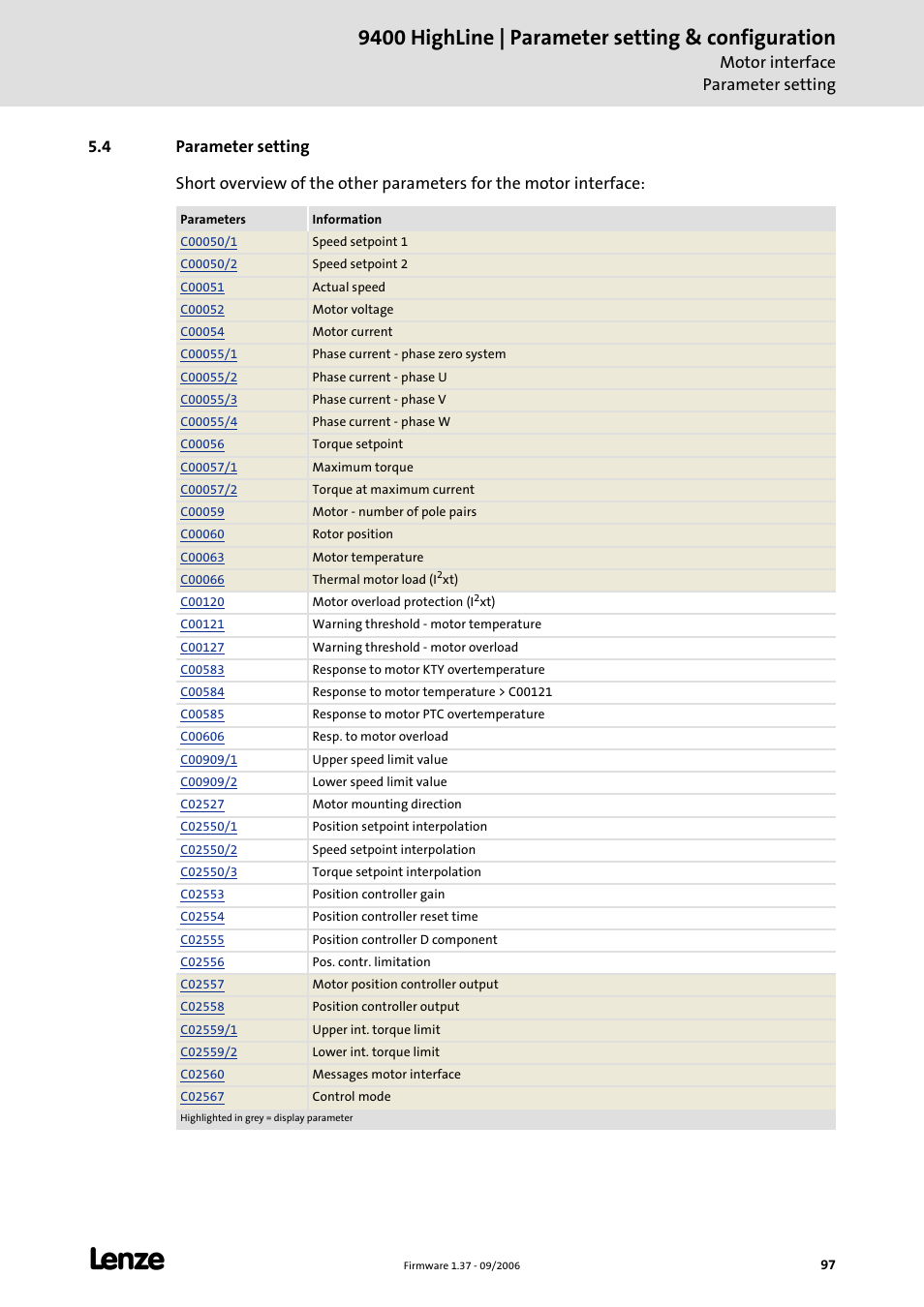4 parameter setting, 9400 highline | parameter setting & configuration | Lenze E94AxHE Servo Drives 9400 HighLine (Firmware 01-37) User Manual | Page 97 / 679