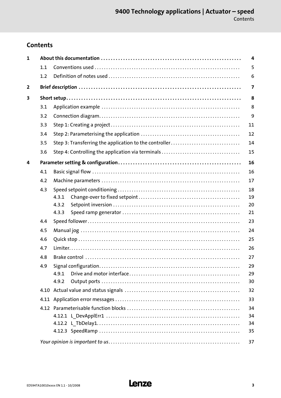 Lenze E94AxHE Technology Application Actuating drive - Speed User Manual | Page 3 / 38