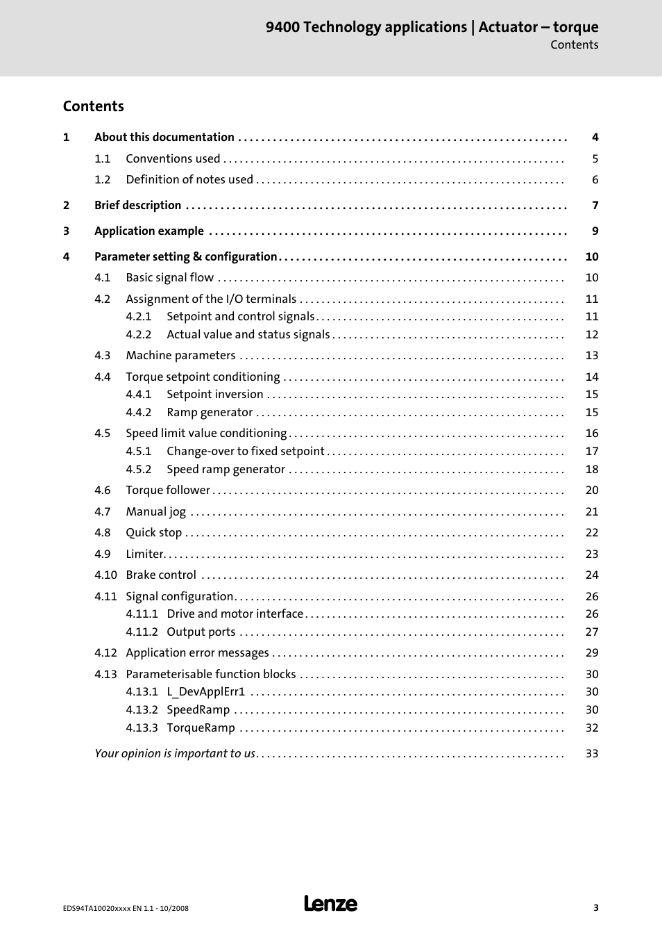Lenze E94AxHE Technology Application Actuating drive - Torque User Manual | Page 3 / 34