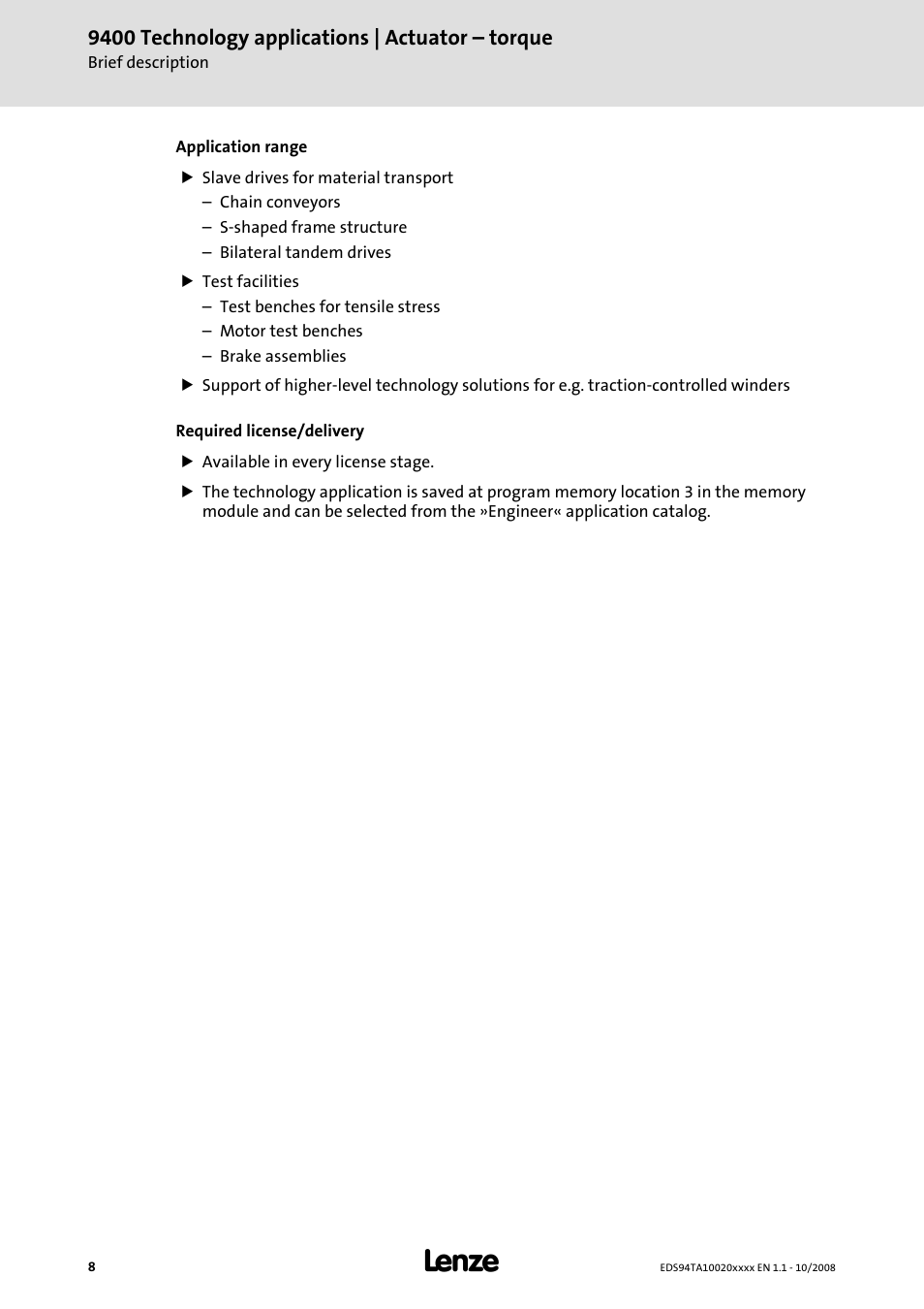 Lenze E94AxHE Technology Application Actuating drive - Torque User Manual | Page 8 / 34