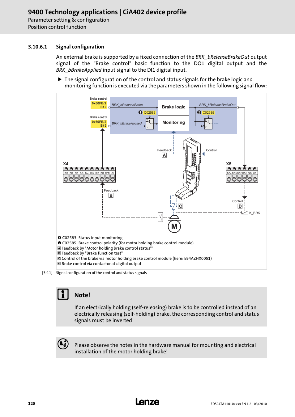 1 signal configuration, Signal configuration | Lenze E94AxHE Technology Application CiA402 Device profile User Manual | Page 128 / 232