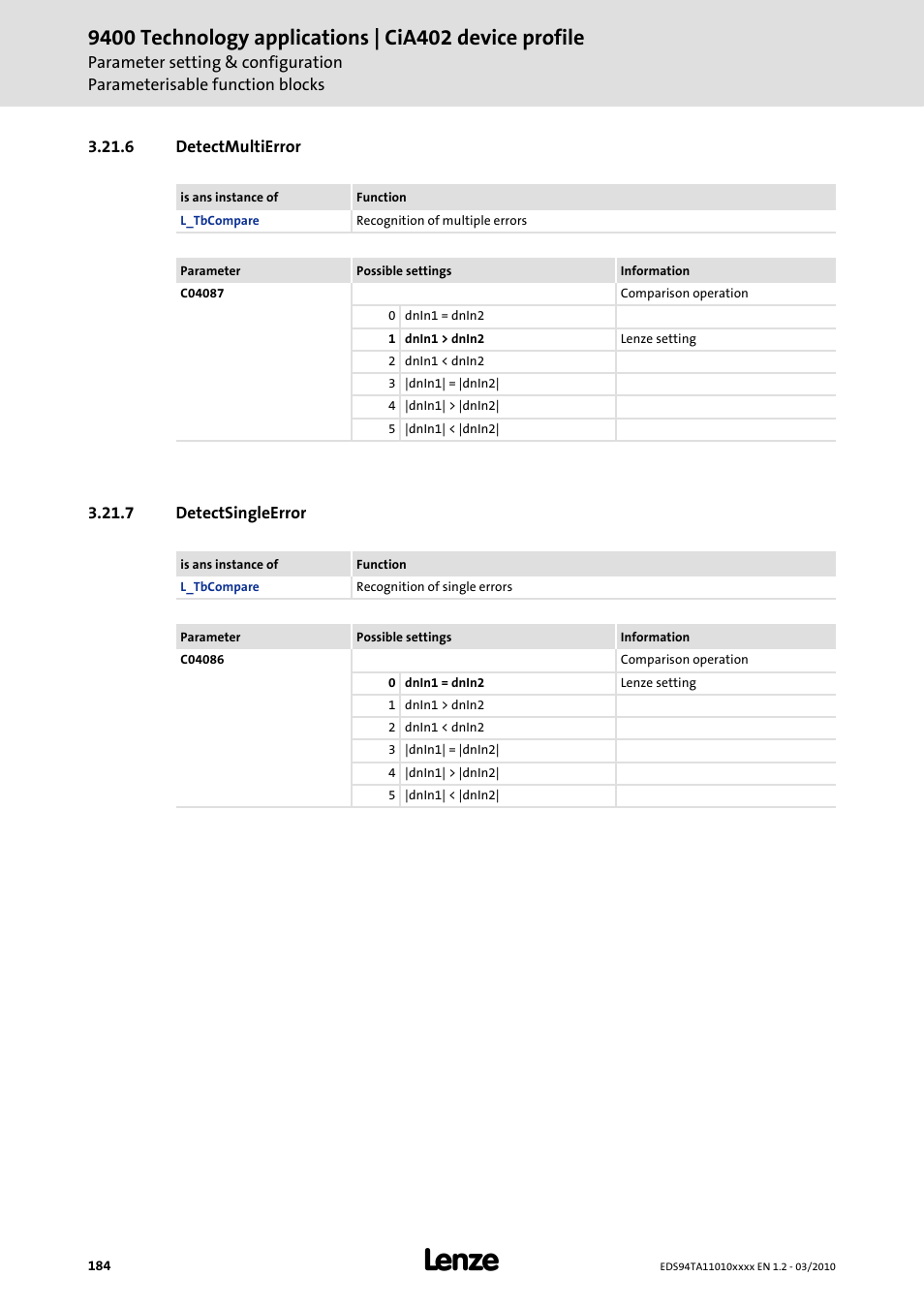 6 detectmultierror, 7 detectsingleerror, Detectmultierror | Detectsingleerror | Lenze E94AxHE Technology Application CiA402 Device profile User Manual | Page 184 / 232