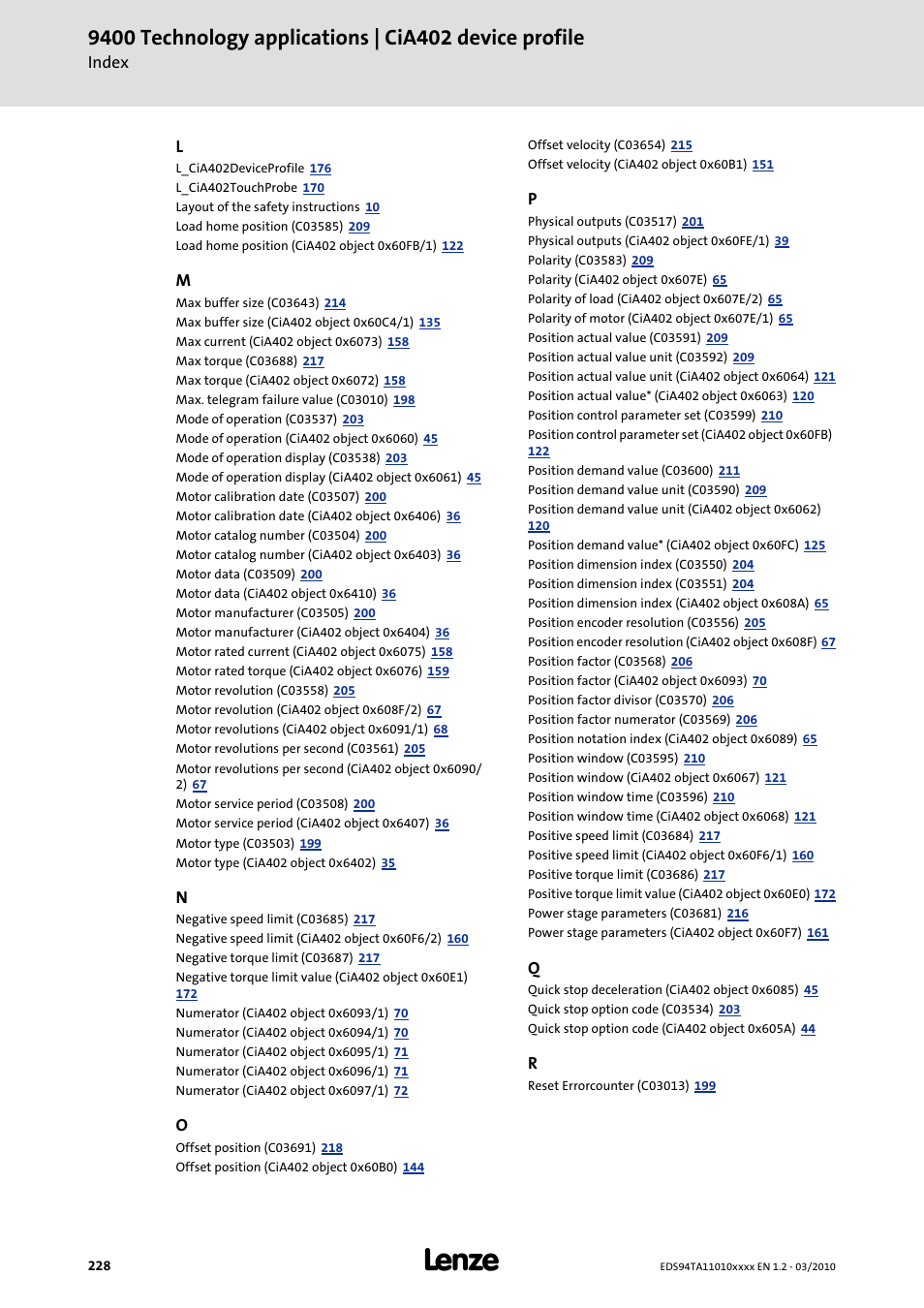 Lenze E94AxHE Technology Application CiA402 Device profile User Manual | Page 228 / 232