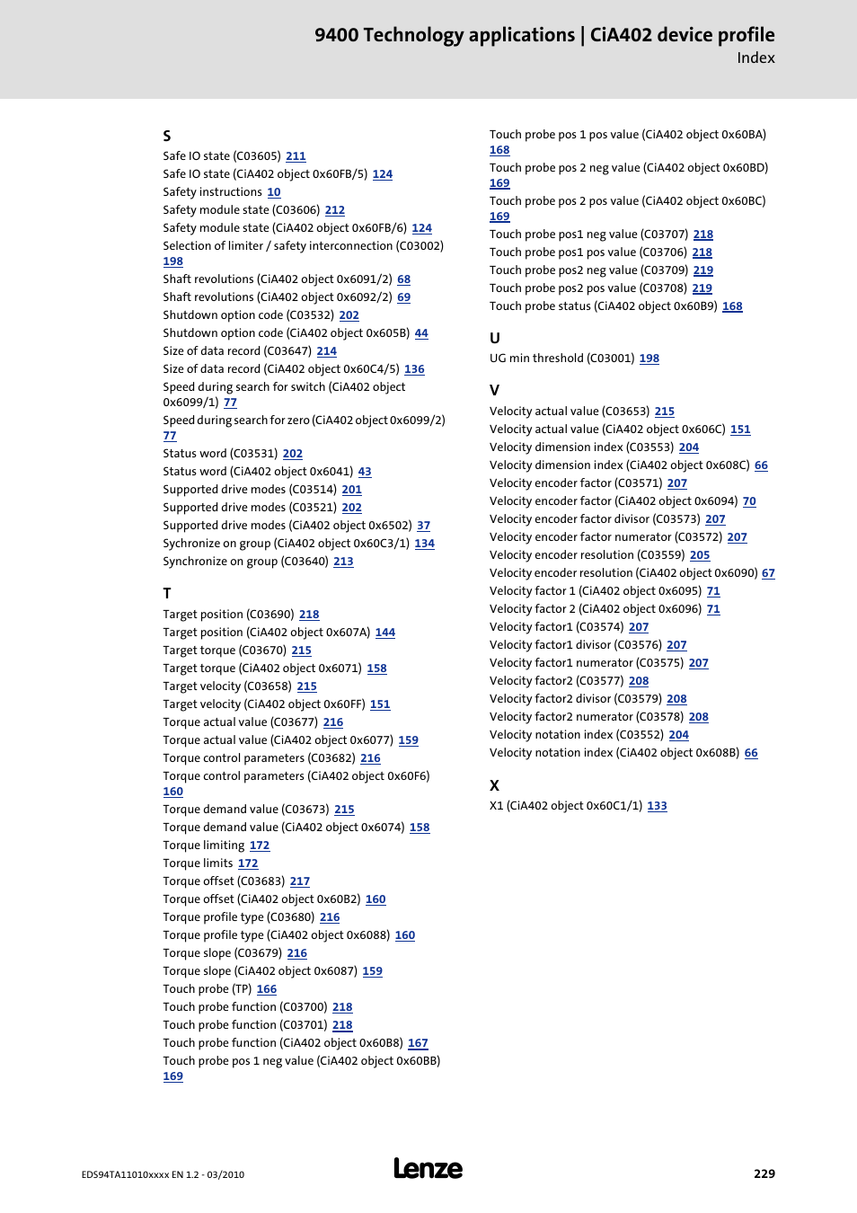 Lenze E94AxHE Technology Application CiA402 Device profile User Manual | Page 229 / 232