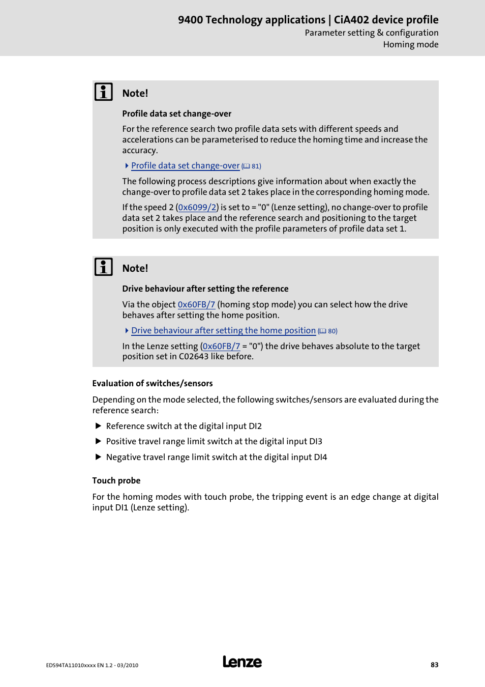 Lenze E94AxHE Technology Application CiA402 Device profile User Manual | Page 83 / 232