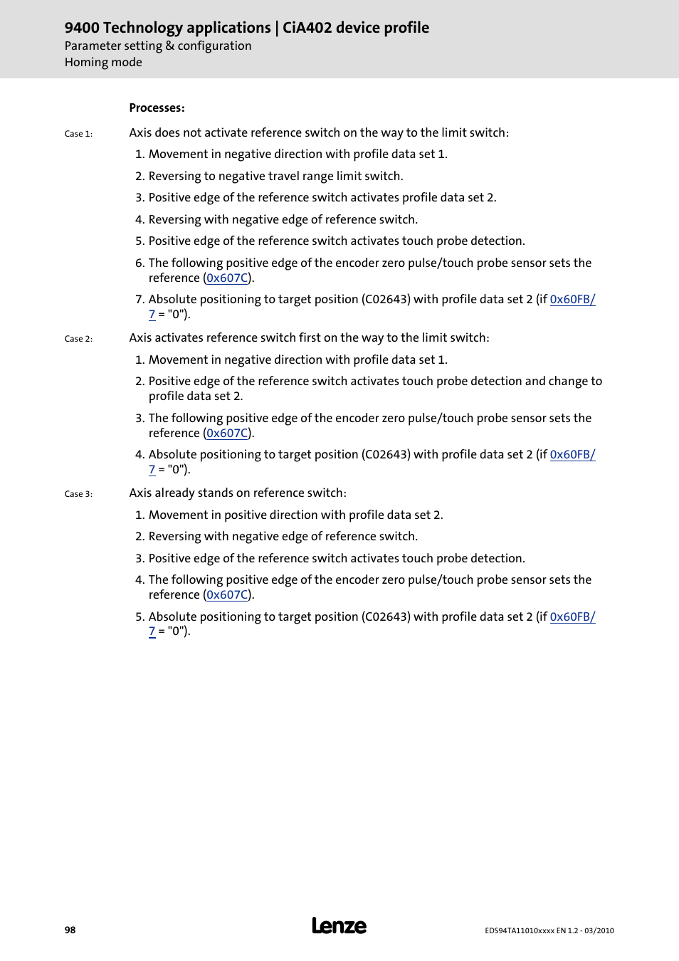 Lenze E94AxHE Technology Application CiA402 Device profile User Manual | Page 98 / 232