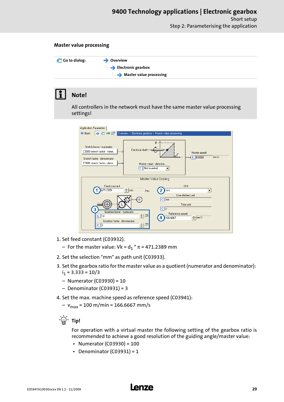 9400 technology applications | electronic gearbox | Lenze E94AxHE Technology Application Electronic gearbox User Manual | Page 29 / 80