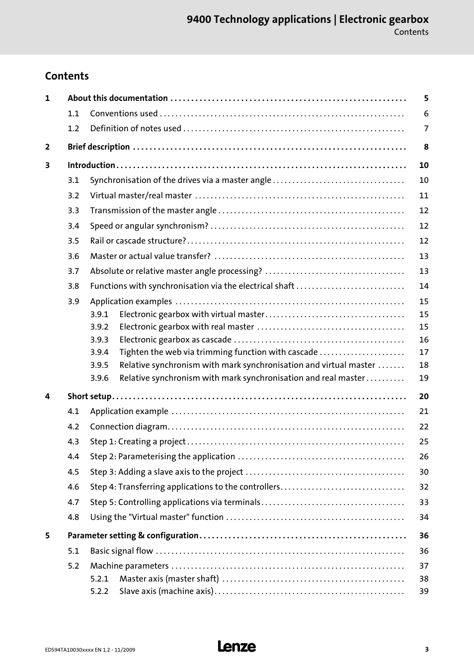 Lenze E94AxHE Technology Application Electronic gearbox User Manual | Page 3 / 80