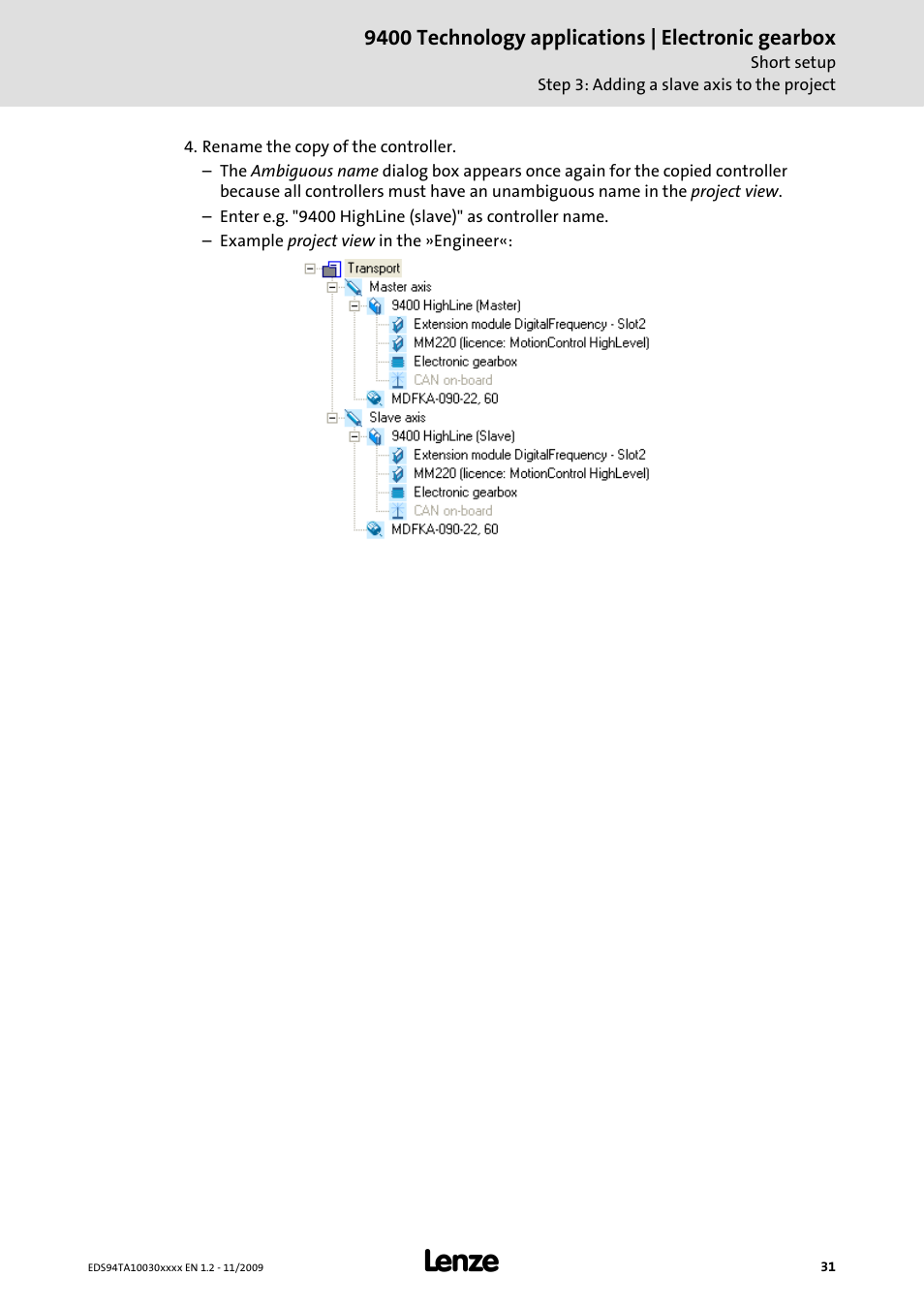 Lenze E94AxHE Technology Application Electronic gearbox User Manual | Page 31 / 80