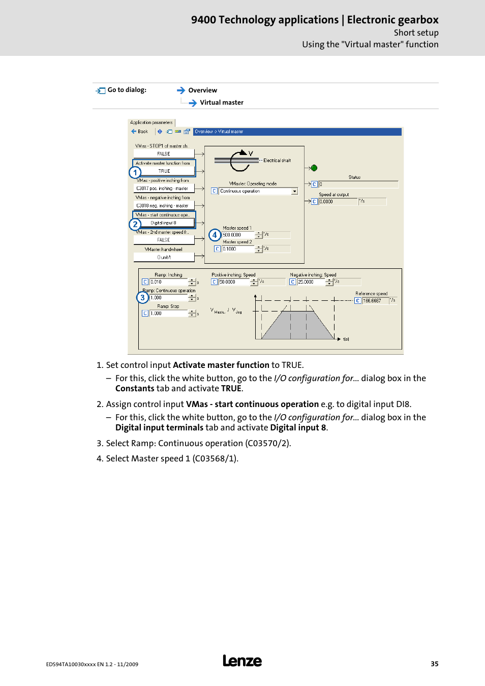 9400 technology applications | electronic gearbox | Lenze E94AxHE Technology Application Electronic gearbox User Manual | Page 35 / 80