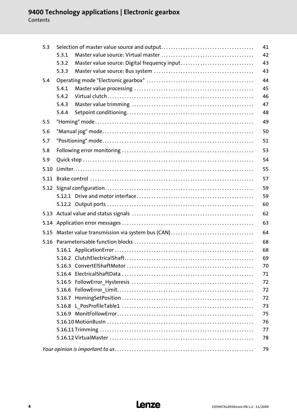 9400 technology applications | electronic gearbox | Lenze E94AxHE Technology Application Electronic gearbox User Manual | Page 4 / 80