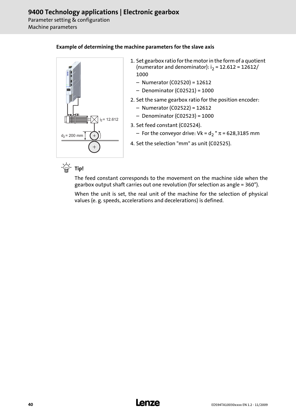 9400 technology applications | electronic gearbox | Lenze E94AxHE Technology Application Electronic gearbox User Manual | Page 40 / 80