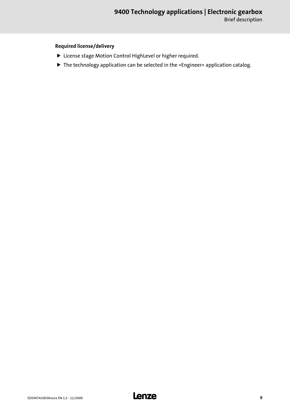 Lenze E94AxHE Technology Application Electronic gearbox User Manual | Page 9 / 80