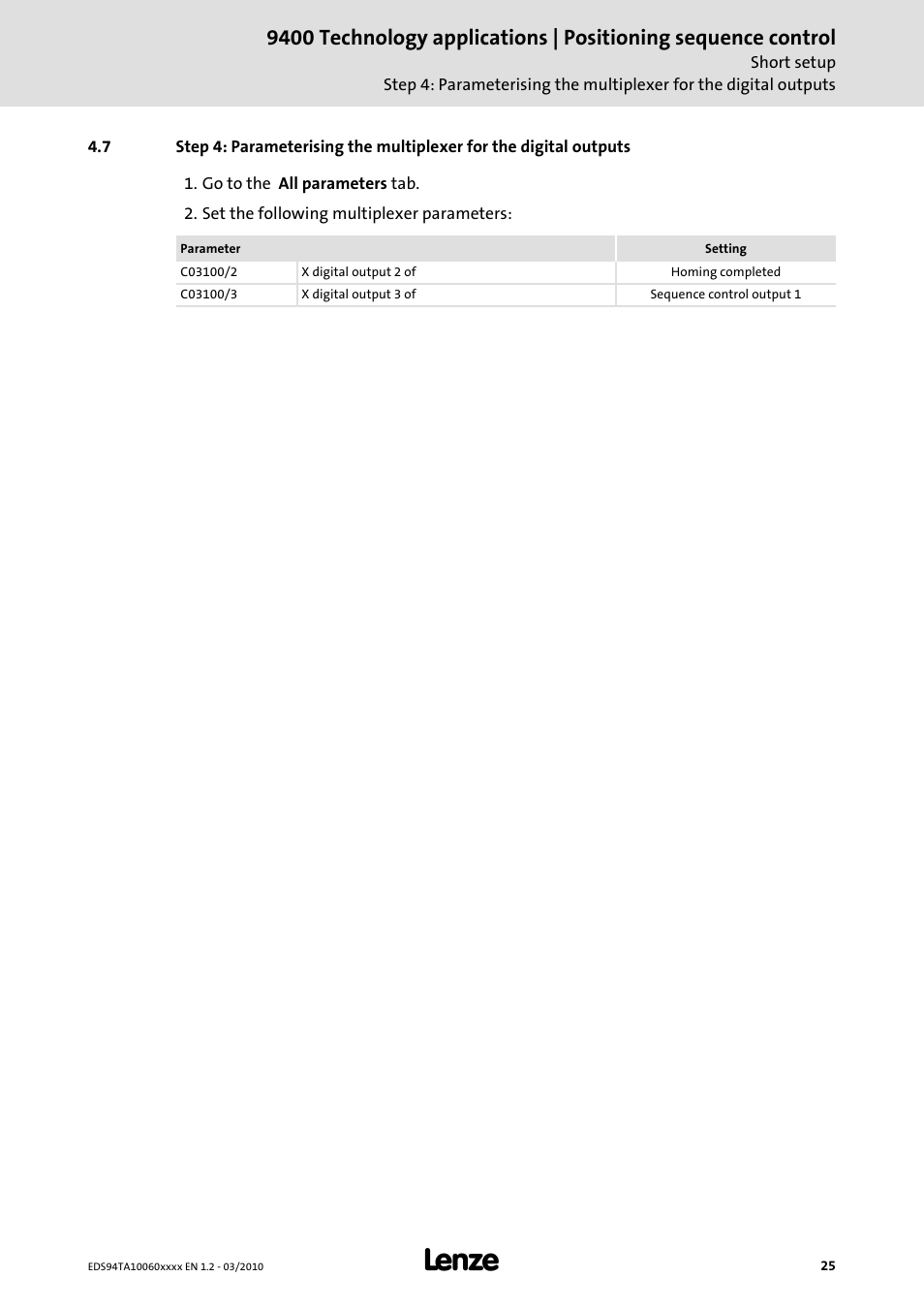 Lenze E94AxHE Technology Application Positioning sequence control User Manual | Page 25 / 78