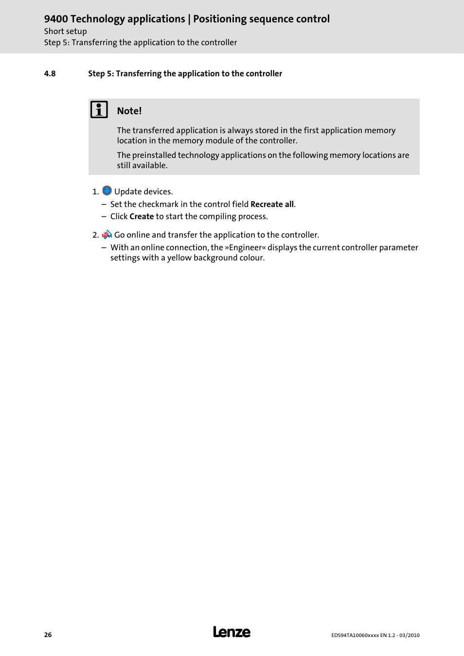 Lenze E94AxHE Technology Application Positioning sequence control User Manual | Page 26 / 78