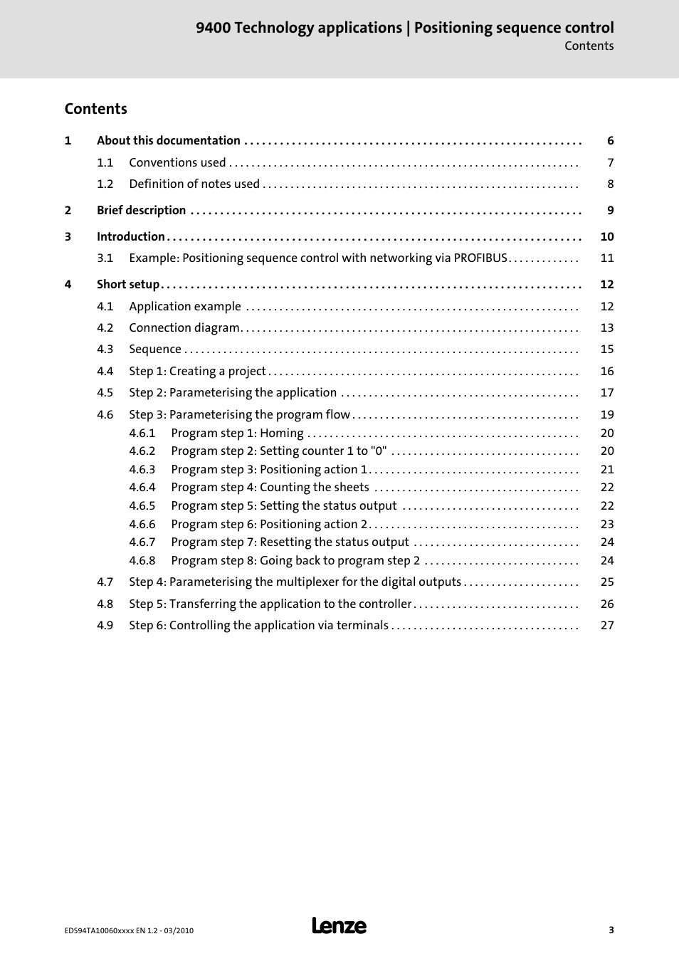 Lenze E94AxHE Technology Application Positioning sequence control User Manual | Page 3 / 78