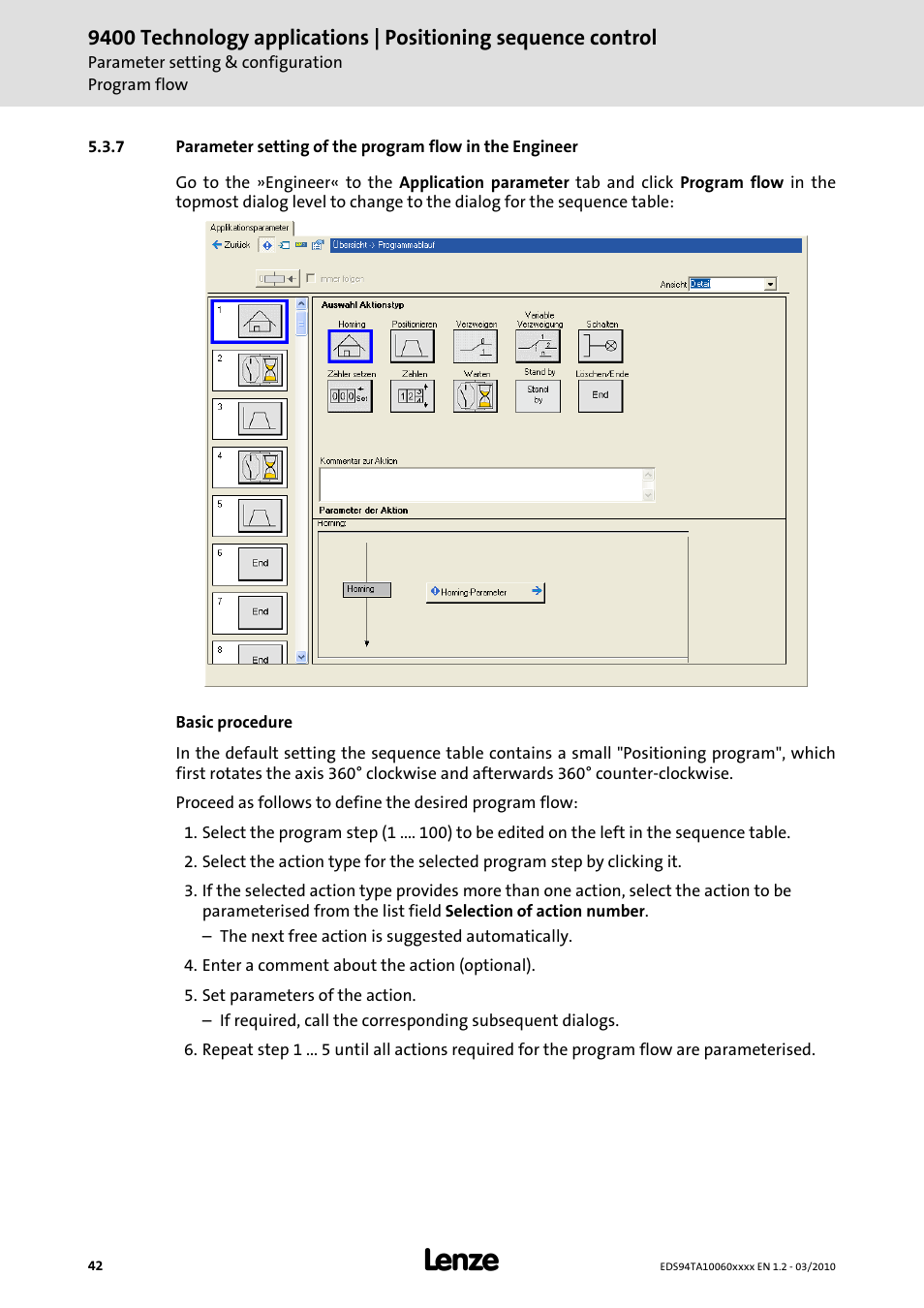 Lenze E94AxHE Technology Application Positioning sequence control User Manual | Page 42 / 78