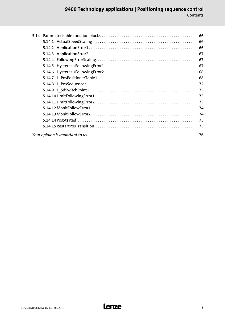 Lenze E94AxHE Technology Application Positioning sequence control User Manual | Page 5 / 78