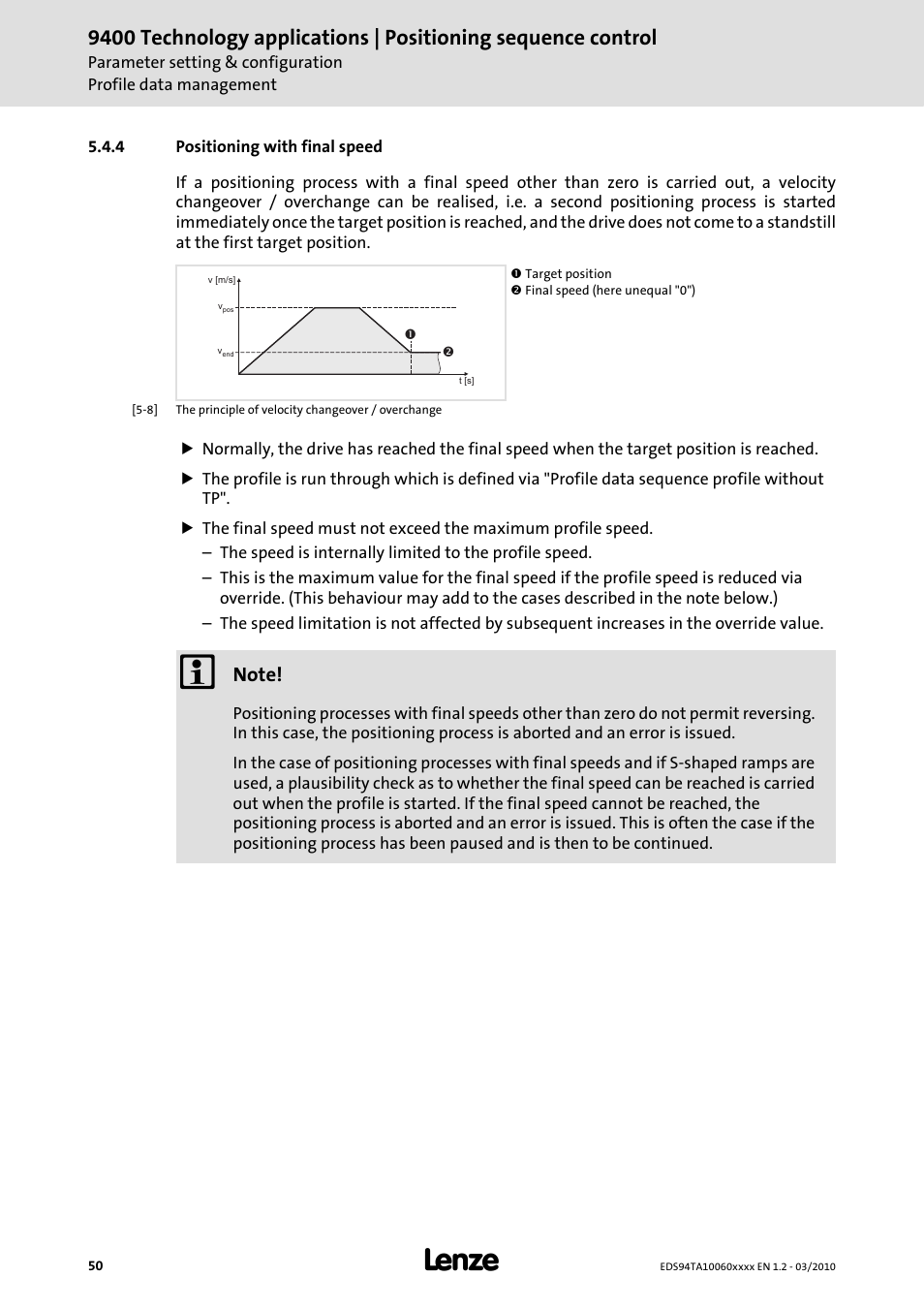 4 positioning with final speed | Lenze E94AxHE Technology Application Positioning sequence control User Manual | Page 50 / 78