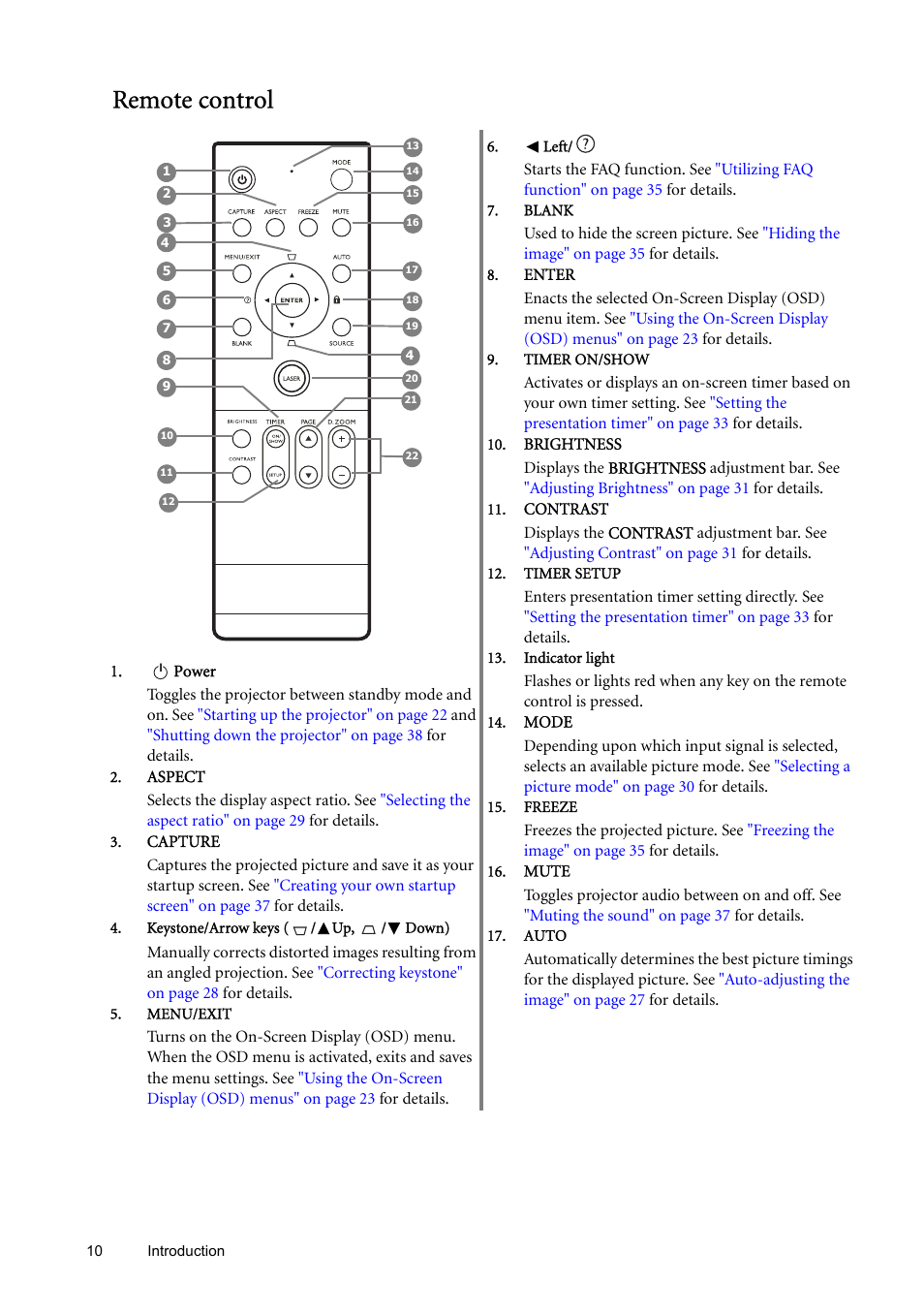 Remote control | BenQ SP870 User Manual | Page 10 / 53