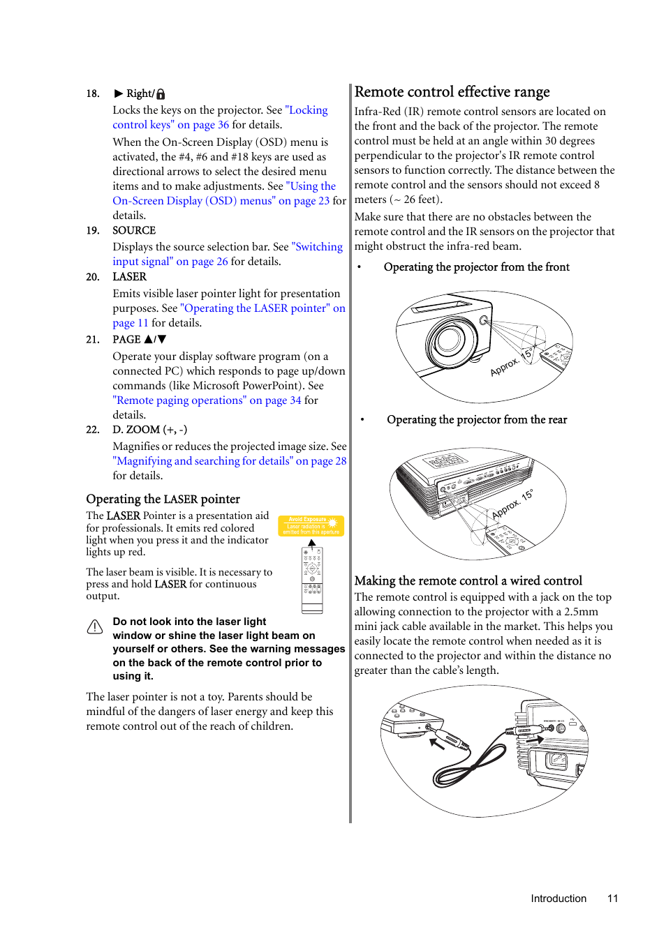 Remote control effective range | BenQ SP870 User Manual | Page 11 / 53