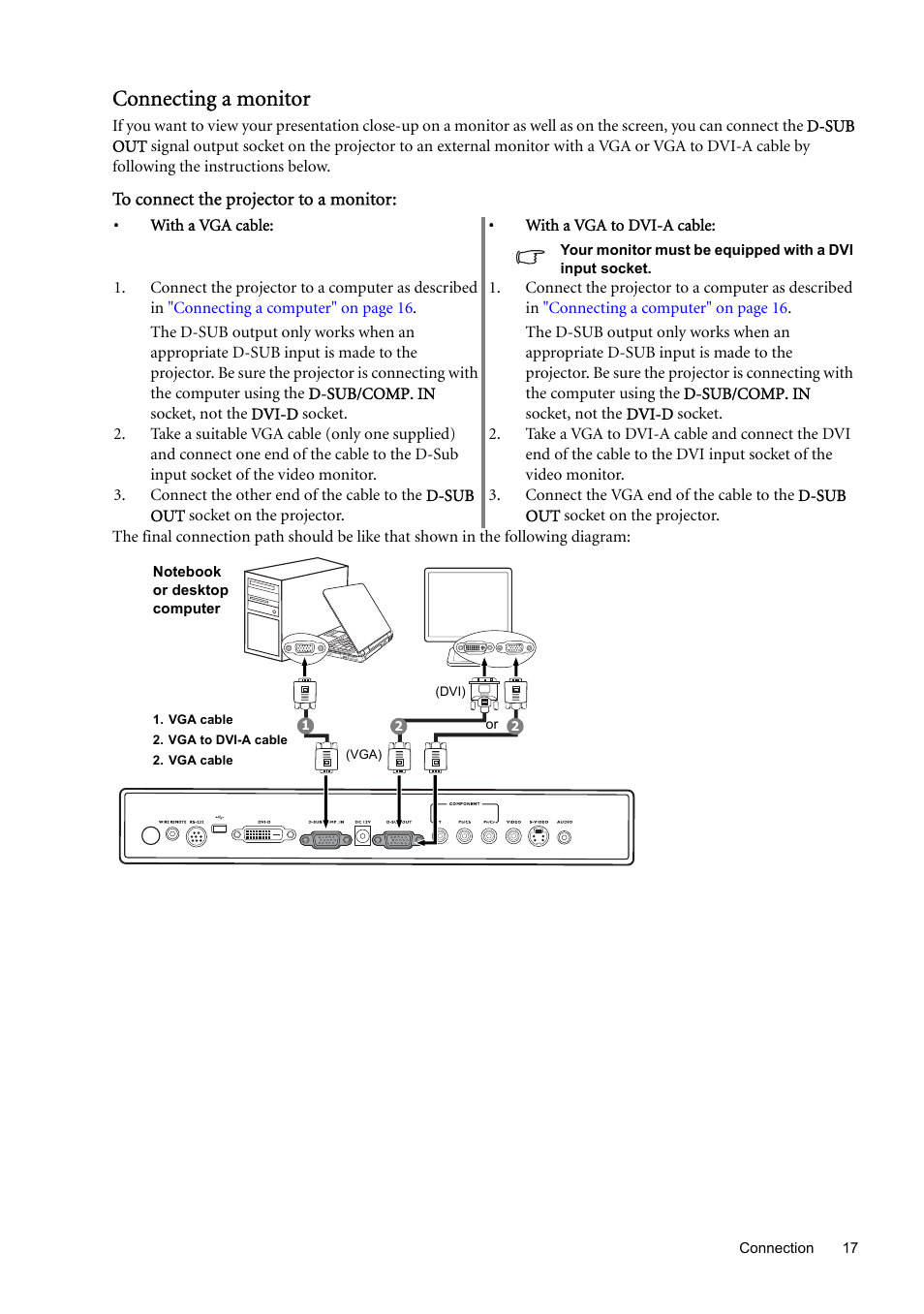 Connecting a monitor | BenQ SP870 User Manual | Page 17 / 53