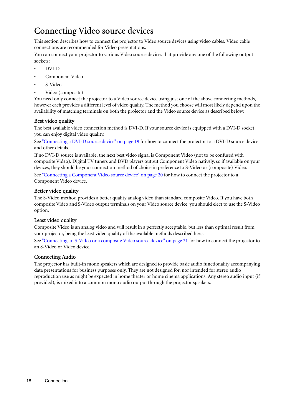 Connecting video source devices, Connecting video source devices 18 | BenQ SP870 User Manual | Page 18 / 53