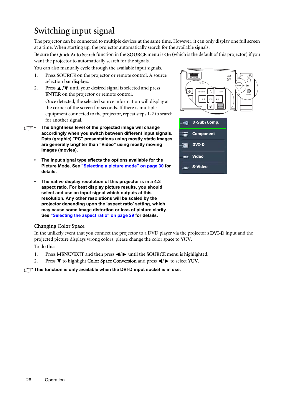 Switching input signal, Switching, For de | BenQ SP870 User Manual | Page 26 / 53