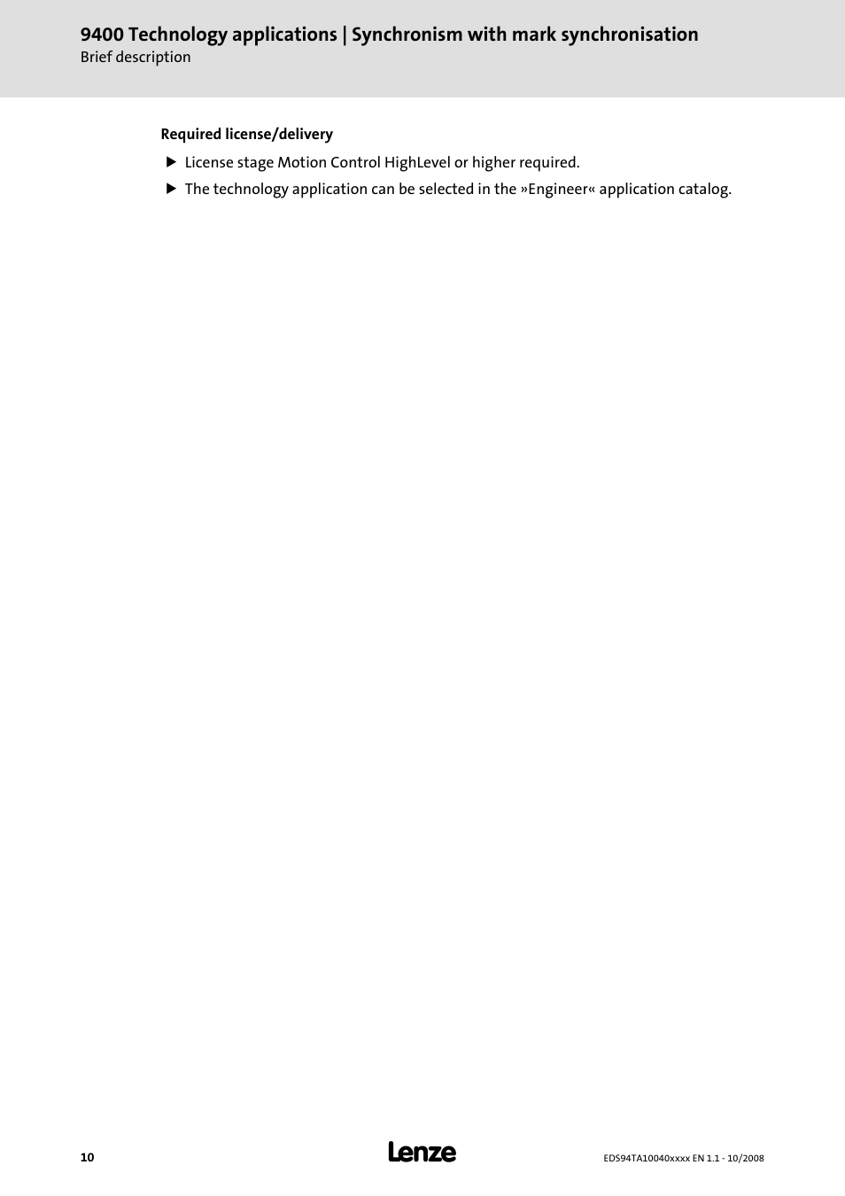 Lenze E94AxHE Technology Application Synchronism User Manual | Page 10 / 80