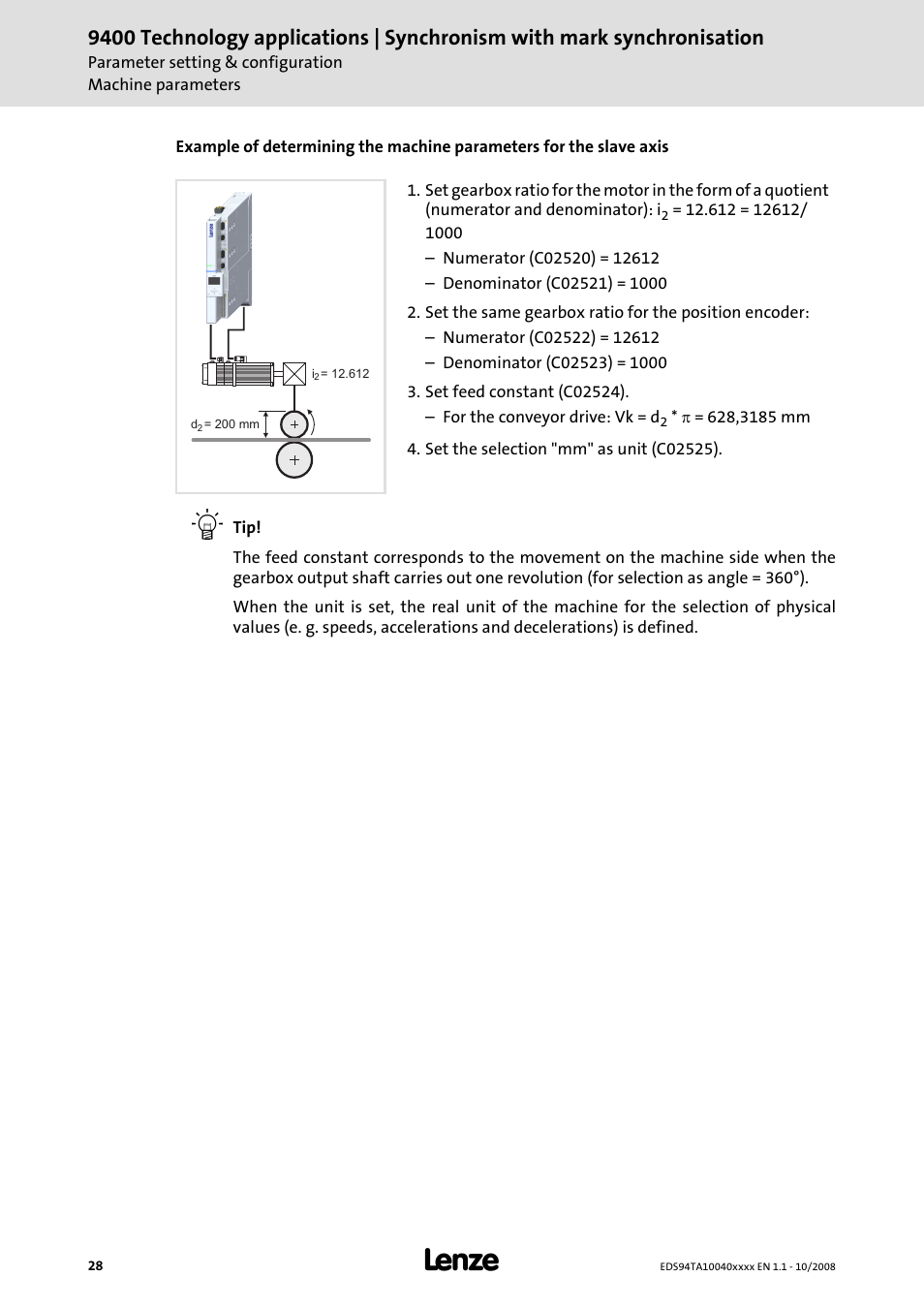 Lenze E94AxHE Technology Application Synchronism User Manual | Page 28 / 80