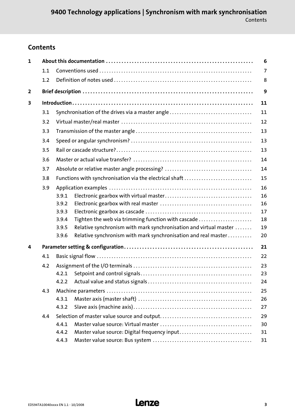 Lenze E94AxHE Technology Application Synchronism User Manual | Page 3 / 80
