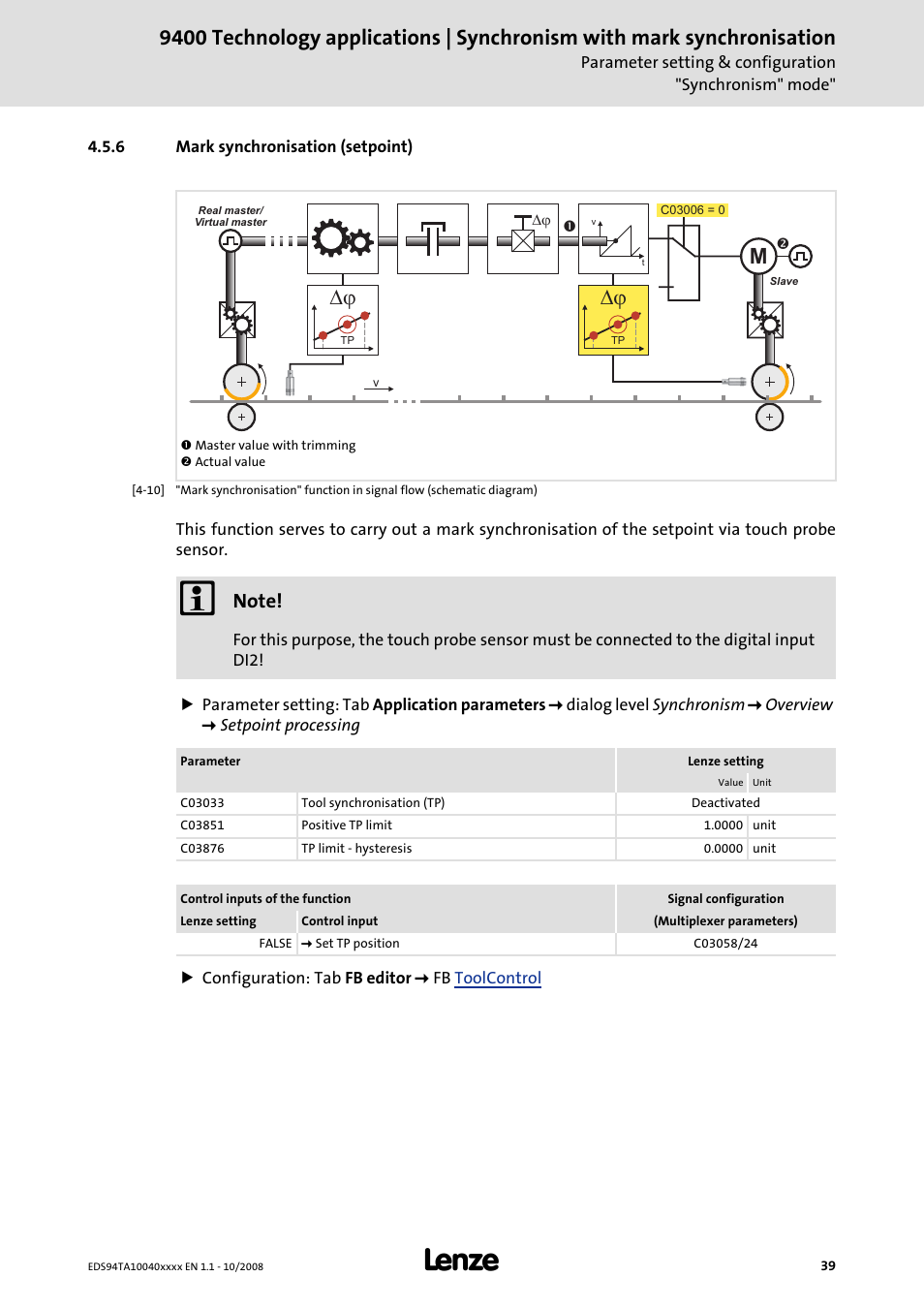 6 mark synchronisation (setpoint) | Lenze E94AxHE Technology Application Synchronism User Manual | Page 39 / 80
