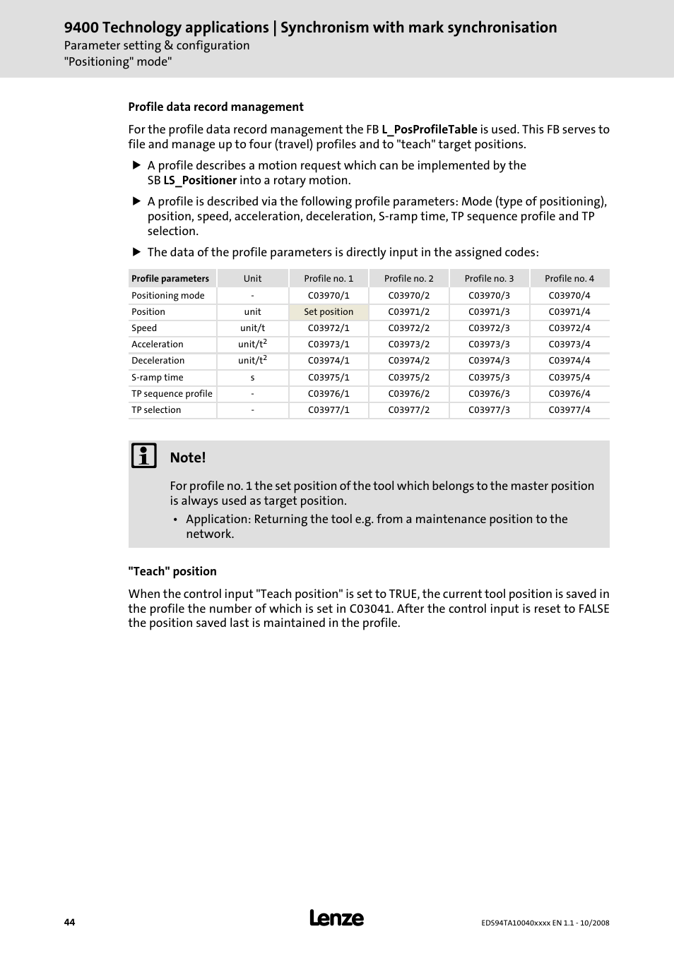 Lenze E94AxHE Technology Application Synchronism User Manual | Page 44 / 80