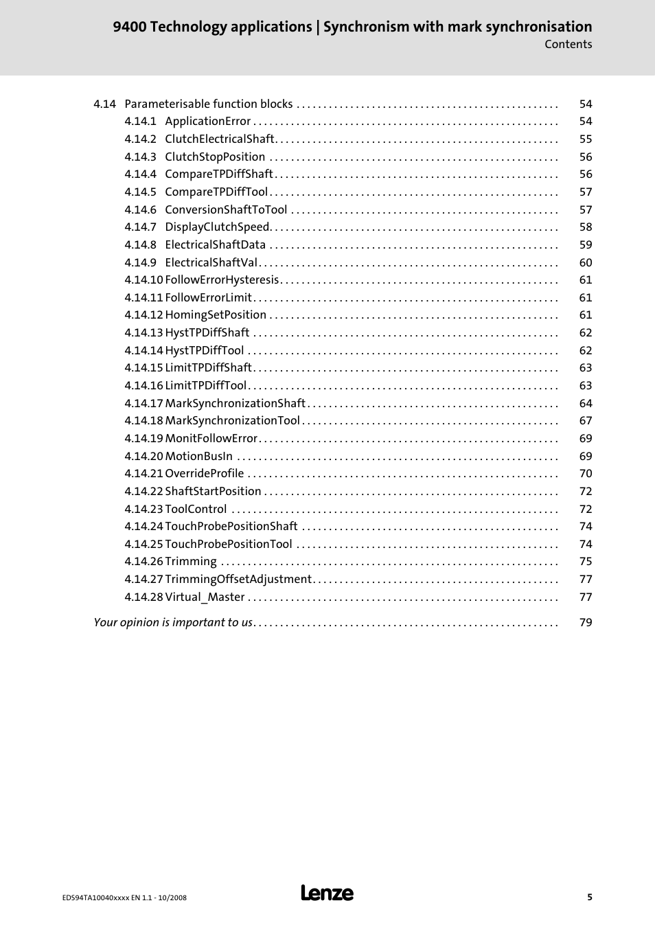 Lenze E94AxHE Technology Application Synchronism User Manual | Page 5 / 80