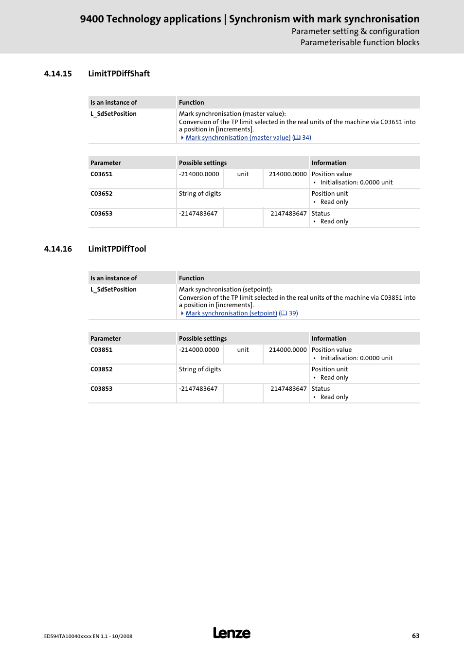 15 limittpdiffshaft, 16 limittpdifftool | Lenze E94AxHE Technology Application Synchronism User Manual | Page 63 / 80