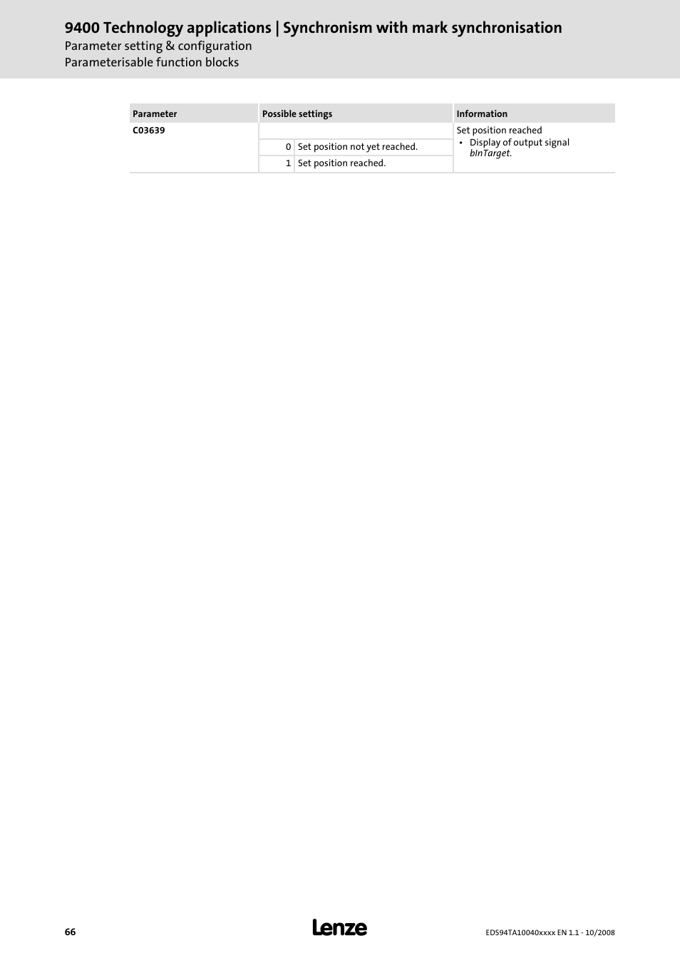 Lenze E94AxHE Technology Application Synchronism User Manual | Page 66 / 80