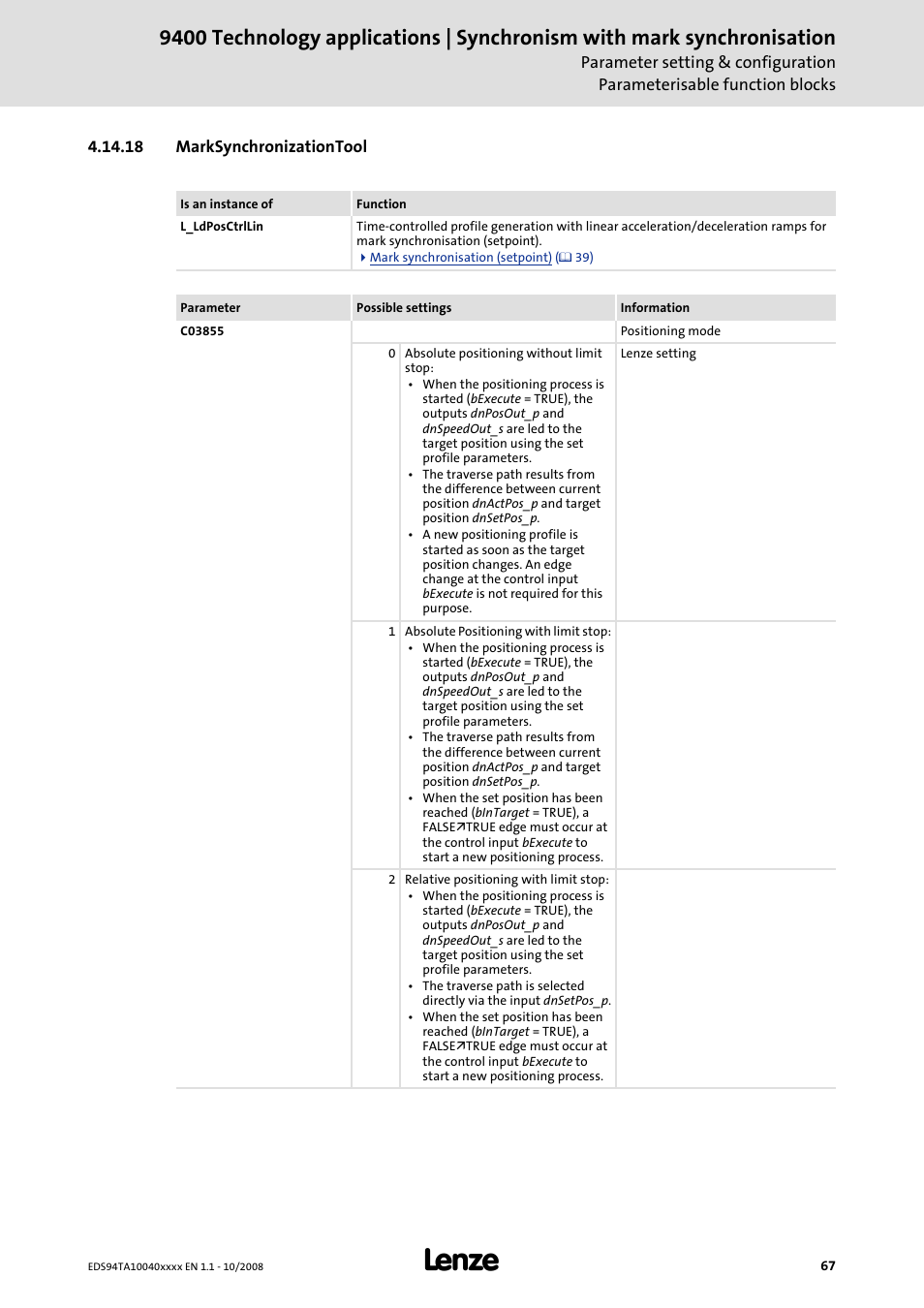 18 marksynchronizationtool | Lenze E94AxHE Technology Application Synchronism User Manual | Page 67 / 80