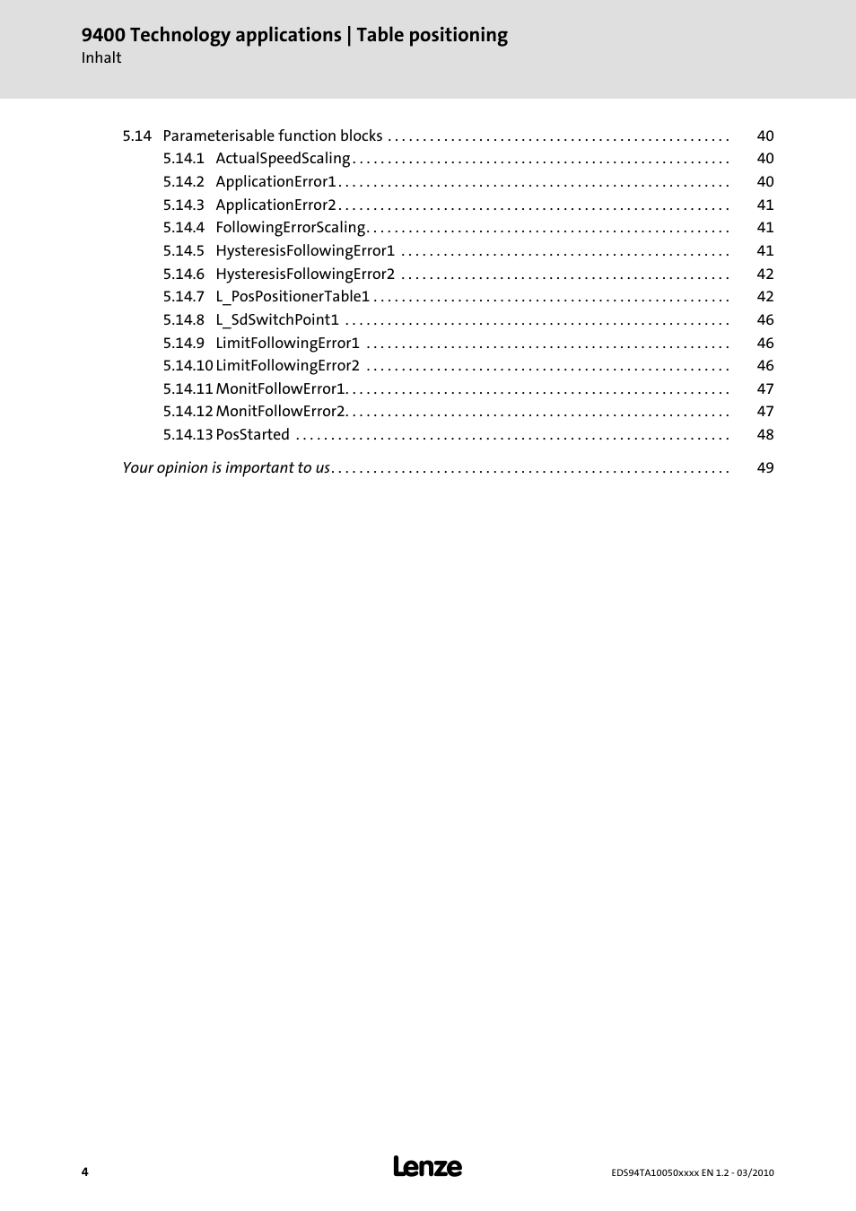 9400 technology applications | table positioning | Lenze E94AxHE Technology Application Table positioning User Manual | Page 4 / 50