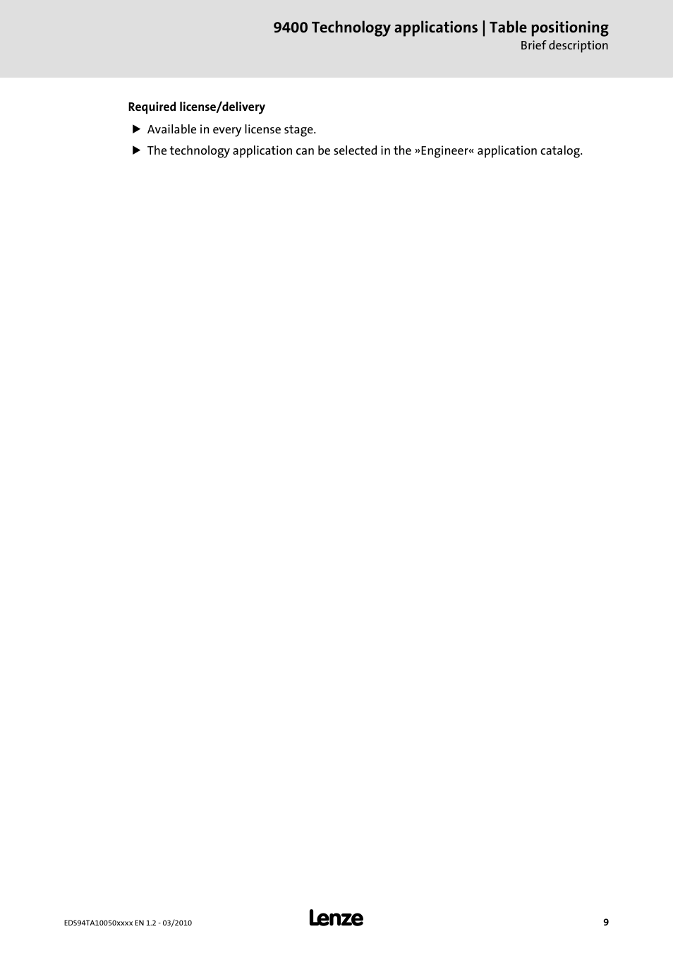 Lenze E94AxHE Technology Application Table positioning User Manual | Page 9 / 50