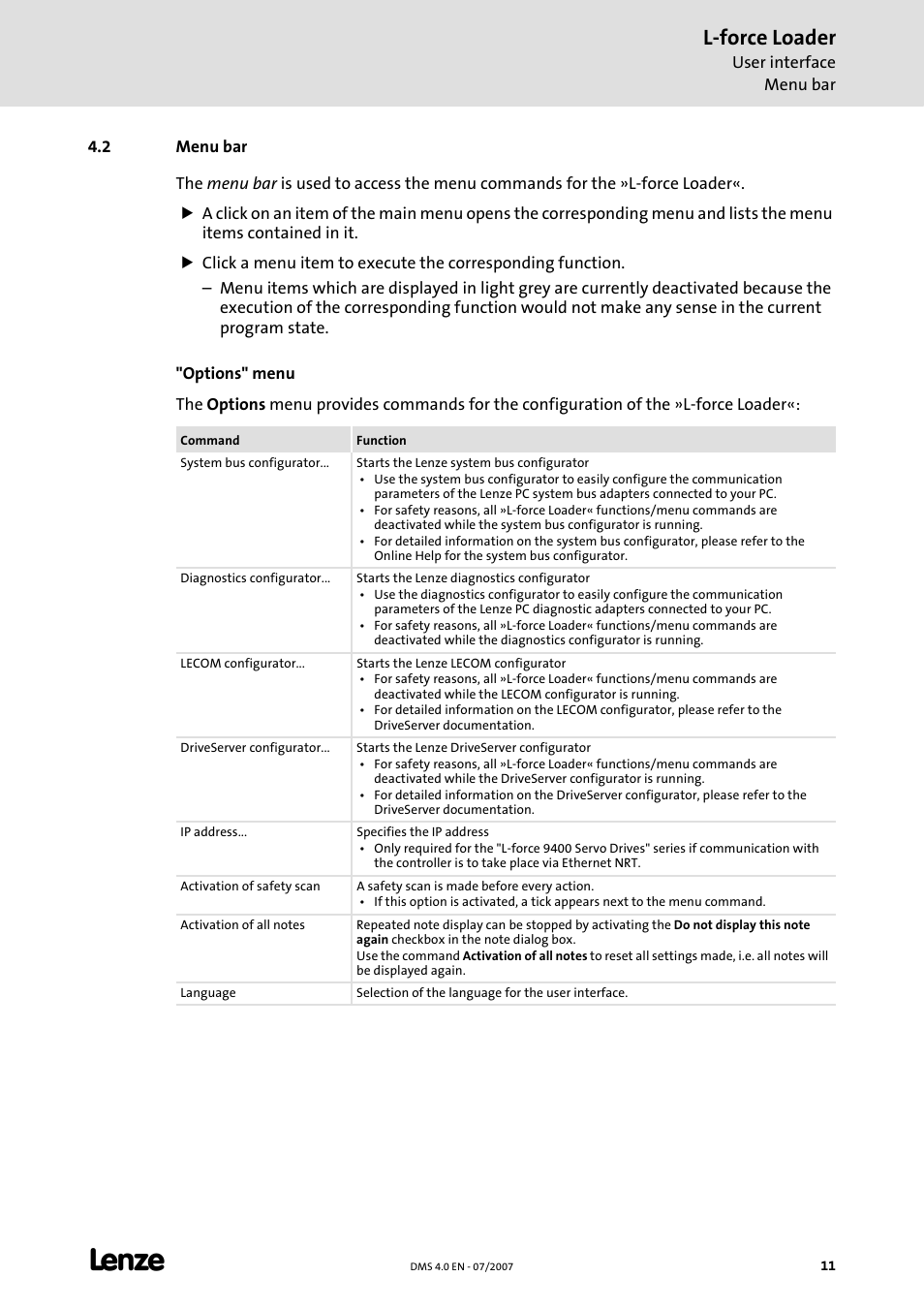 2 menu bar, Menu bar, L-force loader | Lenze Loader L-force Loader User Manual | Page 11 / 45