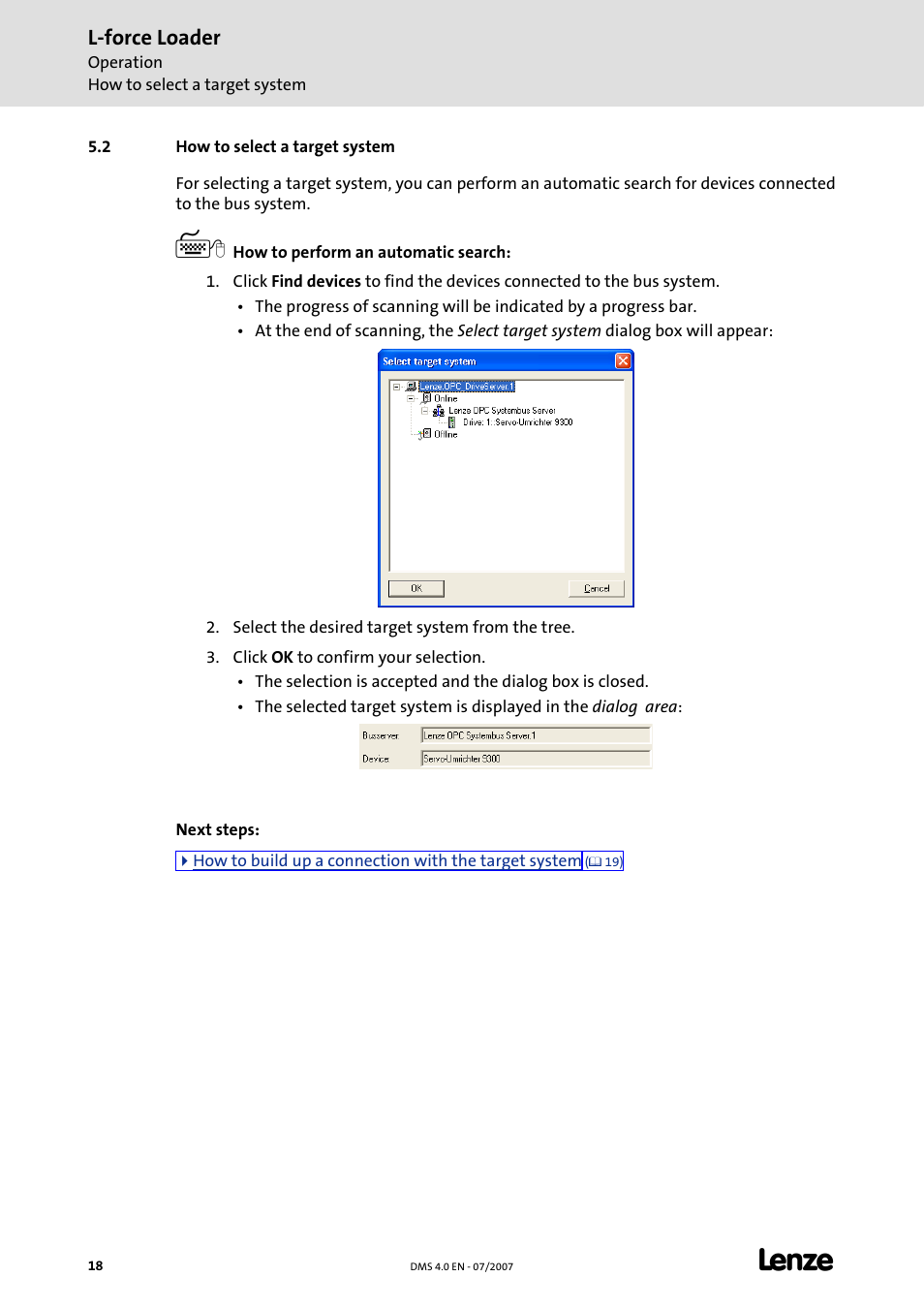 2 how to select a target system | Lenze Loader L-force Loader User Manual | Page 18 / 45