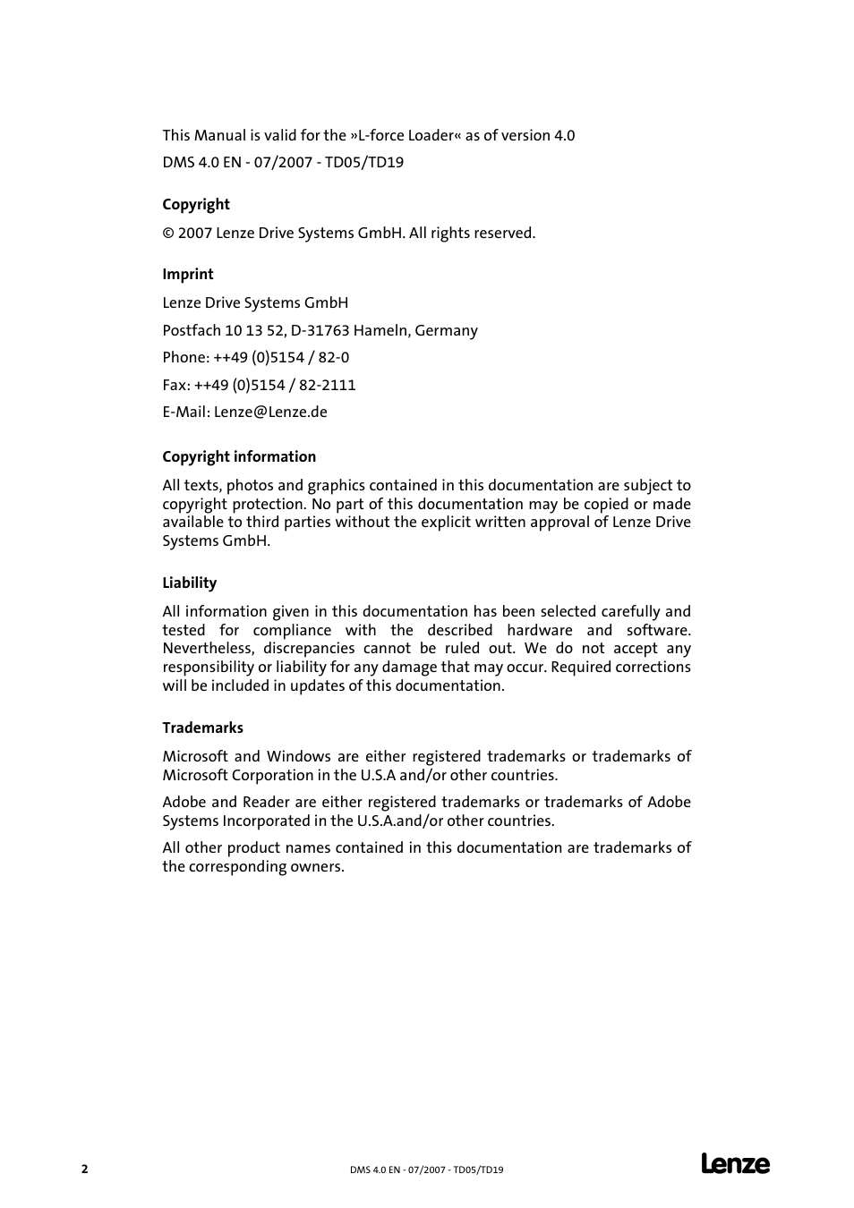 Lenze Loader L-force Loader User Manual | Page 2 / 45