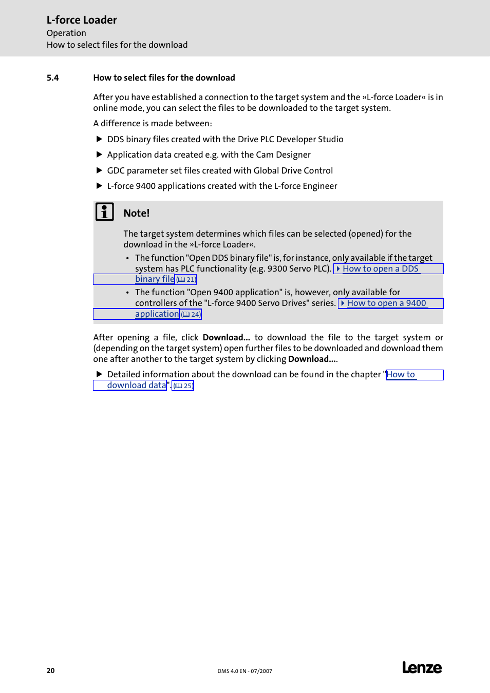 4 how to select files for the download, How to select files for the download, C 20) | L-force loader | Lenze Loader L-force Loader User Manual | Page 20 / 45