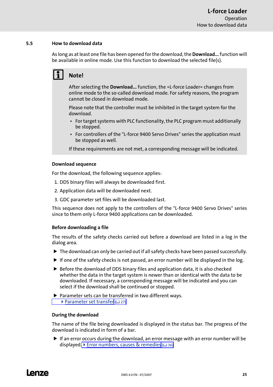 5 how to download data, How to, Download data | C 25), How to download data, L-force loader | Lenze Loader L-force Loader User Manual | Page 25 / 45