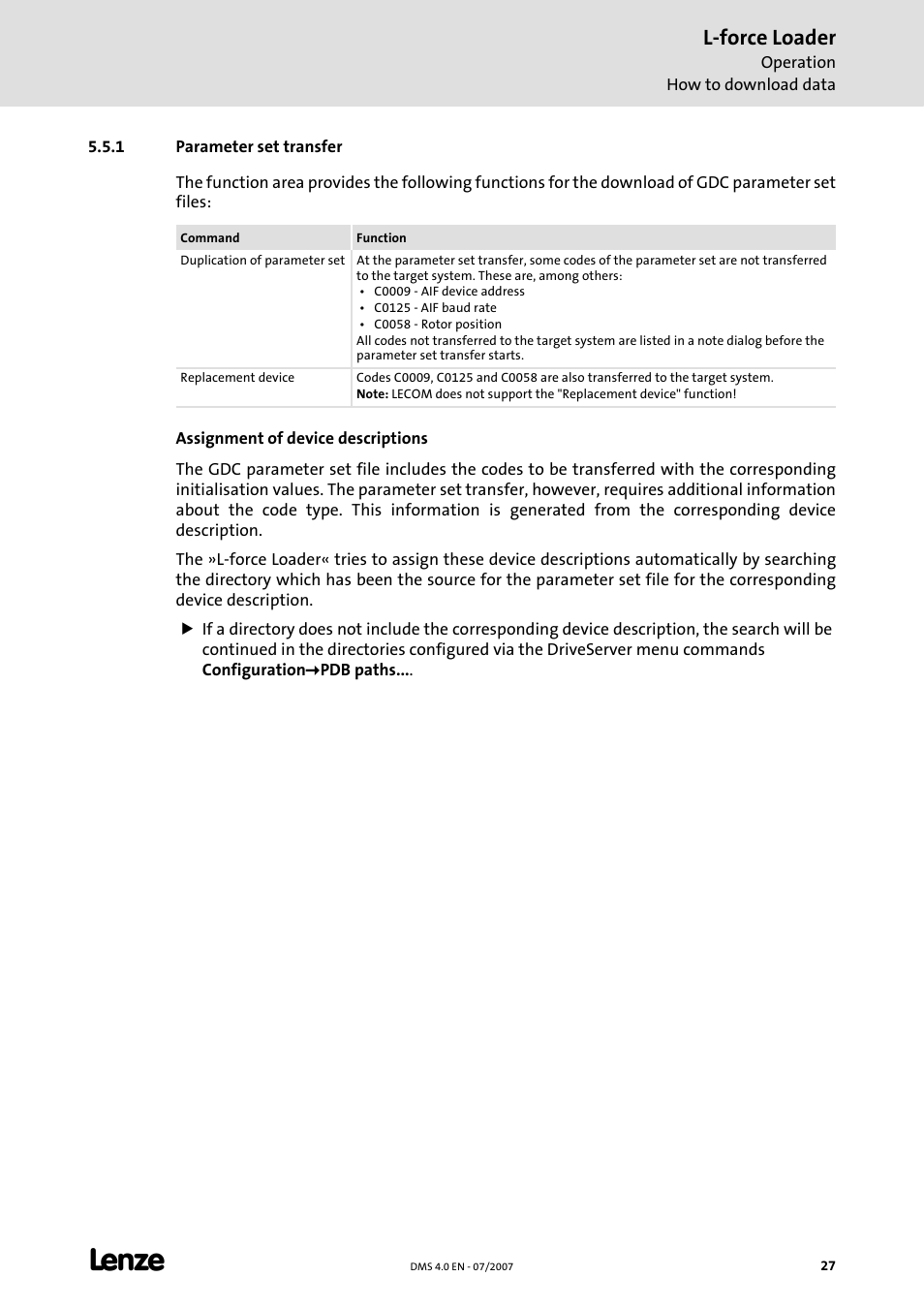 1 parameter set transfer, Parameter set transfer, C 27) | L-force loader | Lenze Loader L-force Loader User Manual | Page 27 / 45